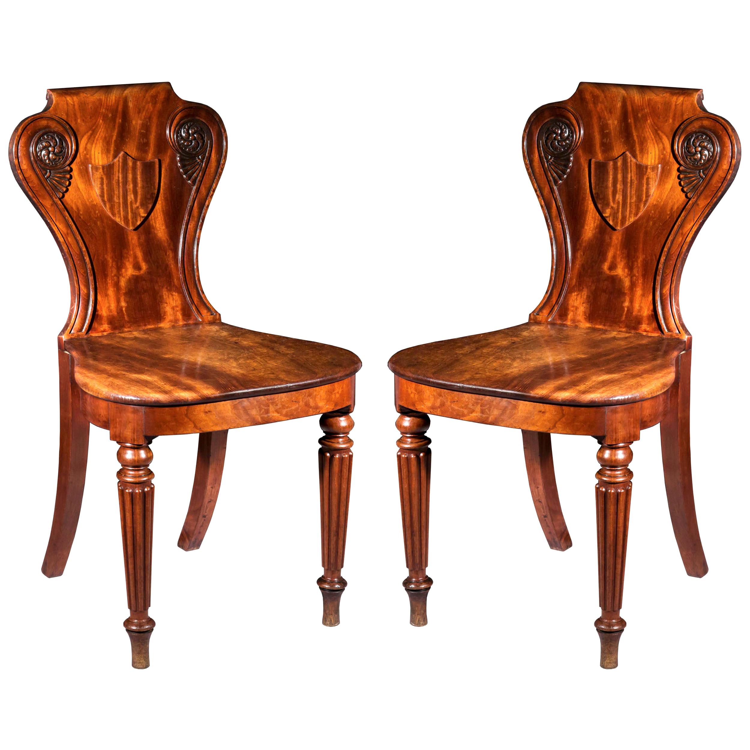 Pair of Antique Regency Hall Chairs Attributed to Gillows of Lancaster, c. 1815
