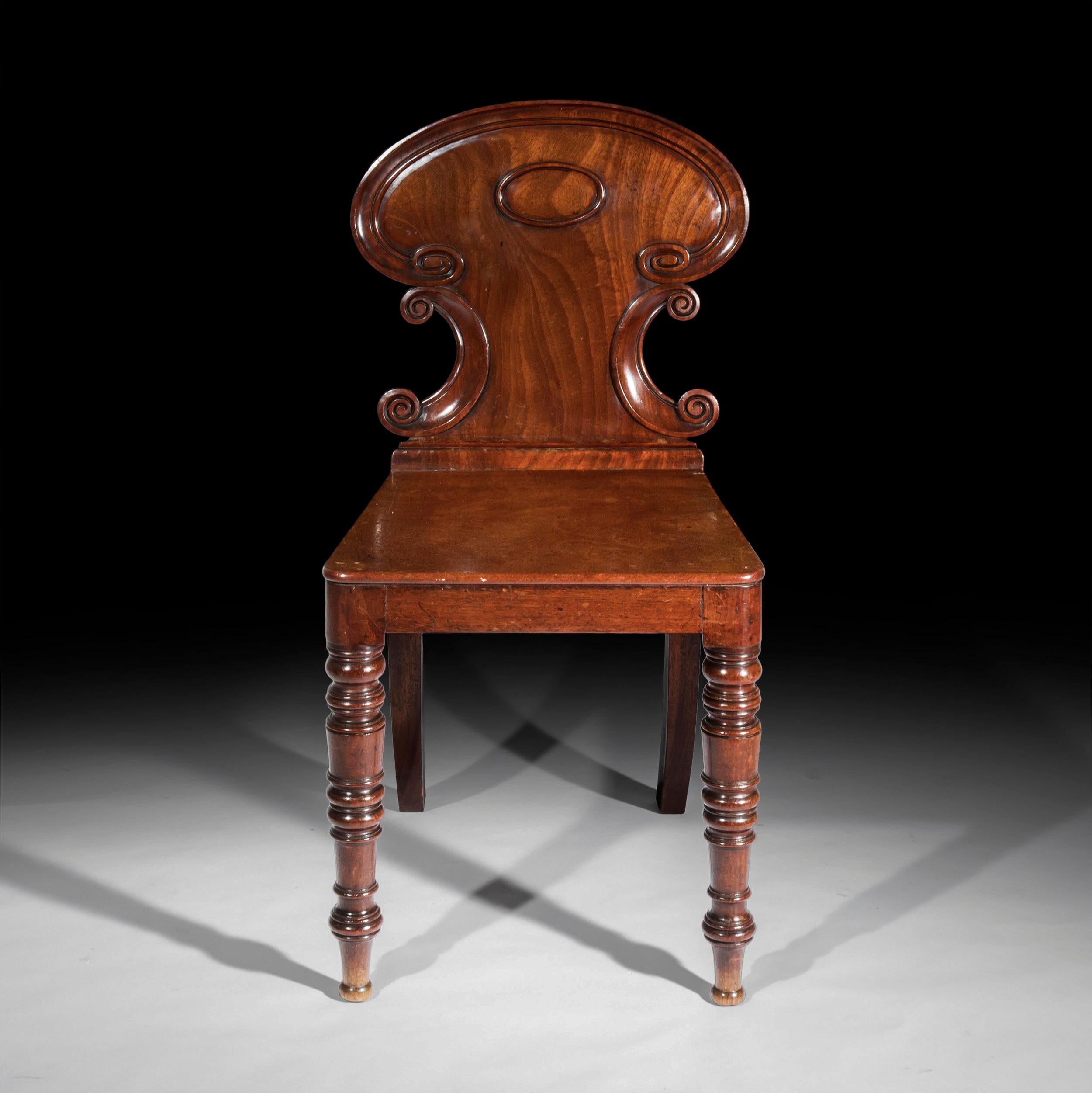 Mahogany Pair of Antique Regency Hall Chairs, Manner of Gillows