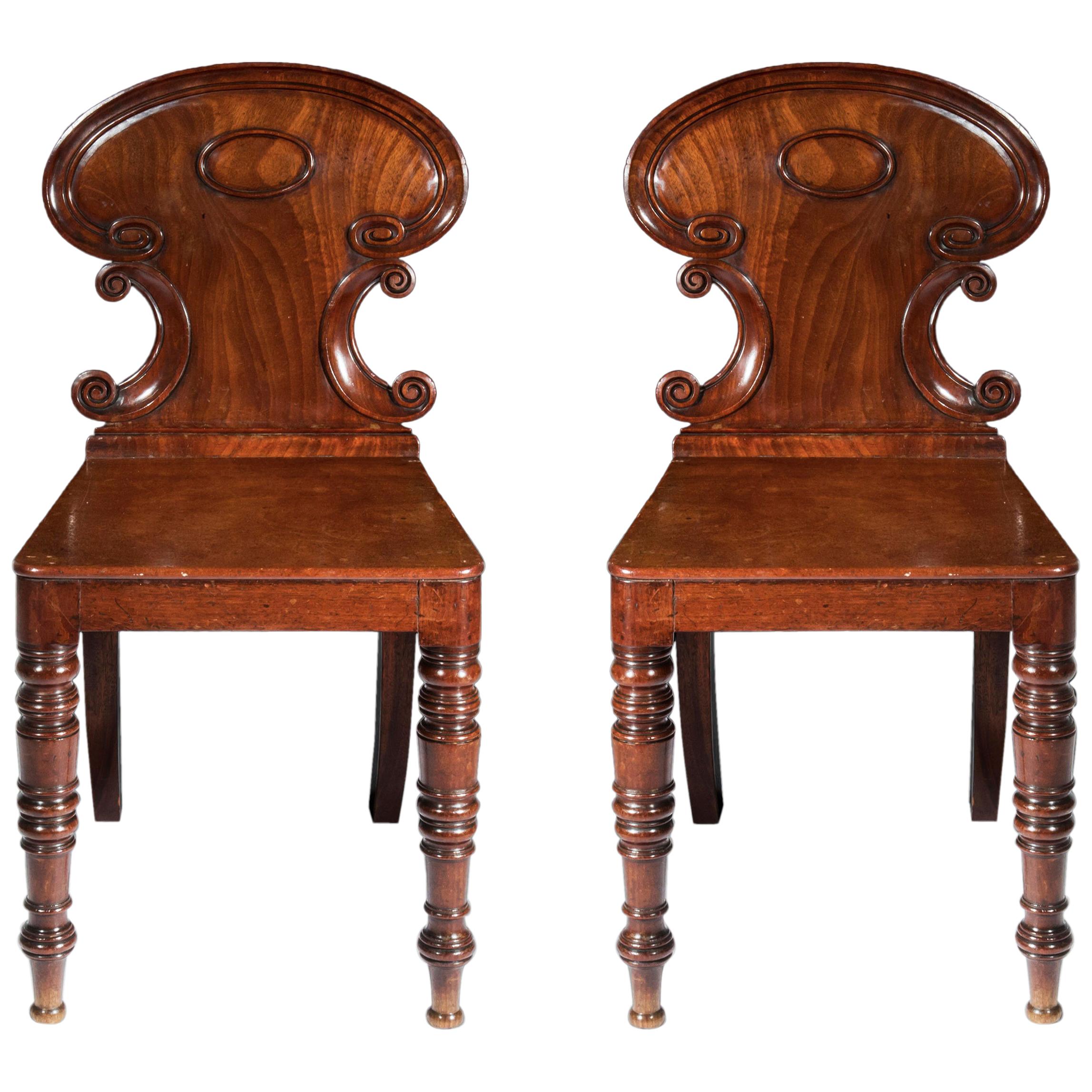 Pair of Antique Regency Hall Chairs, Manner of Gillows