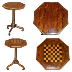 Pair of Antique Regency Hardwood & Brass Inlaid Side Tables One with Chessboard