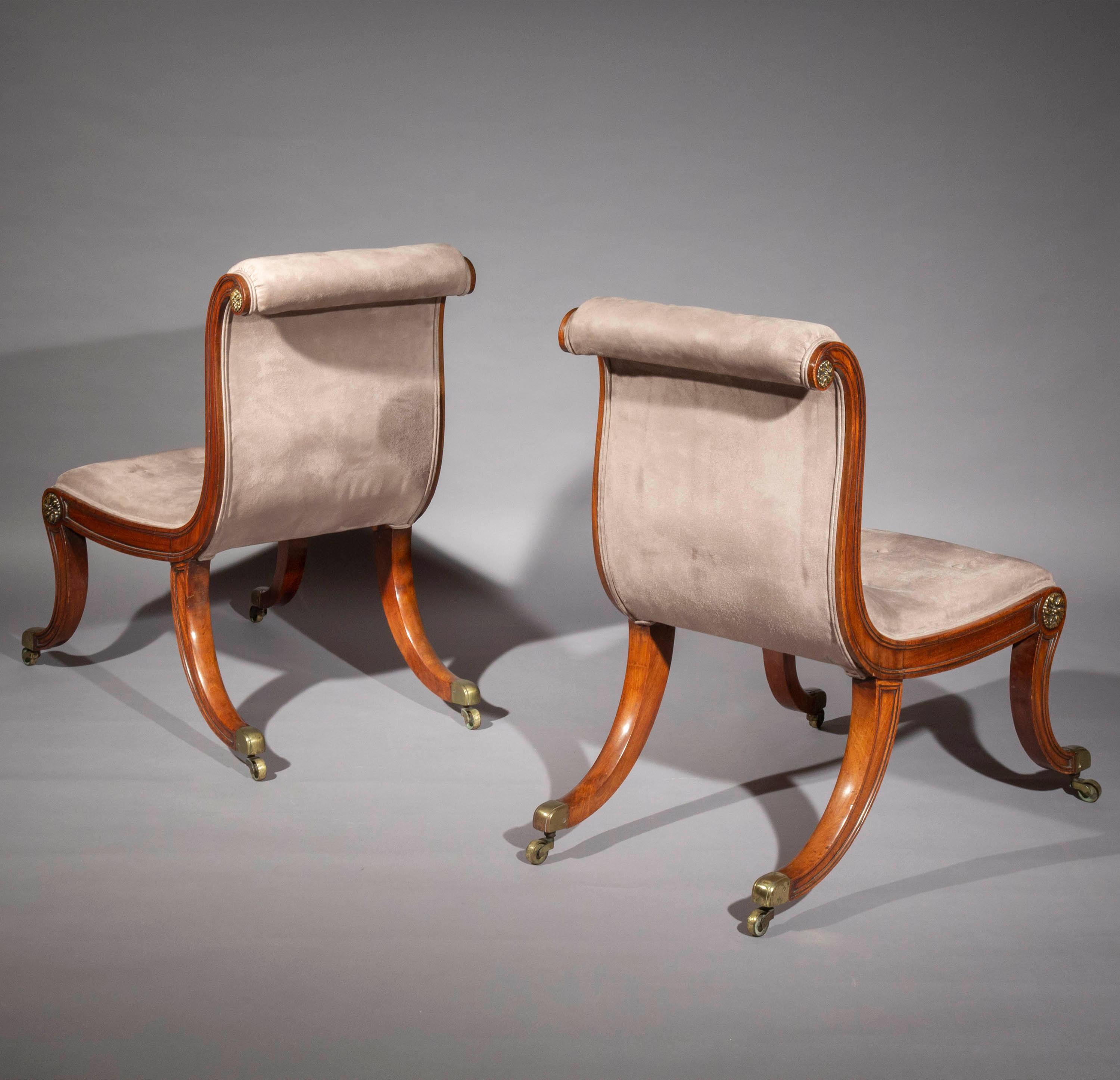 19th Century Pair of Antique Regency Klismos Chairs, Designed by Thomas Hope