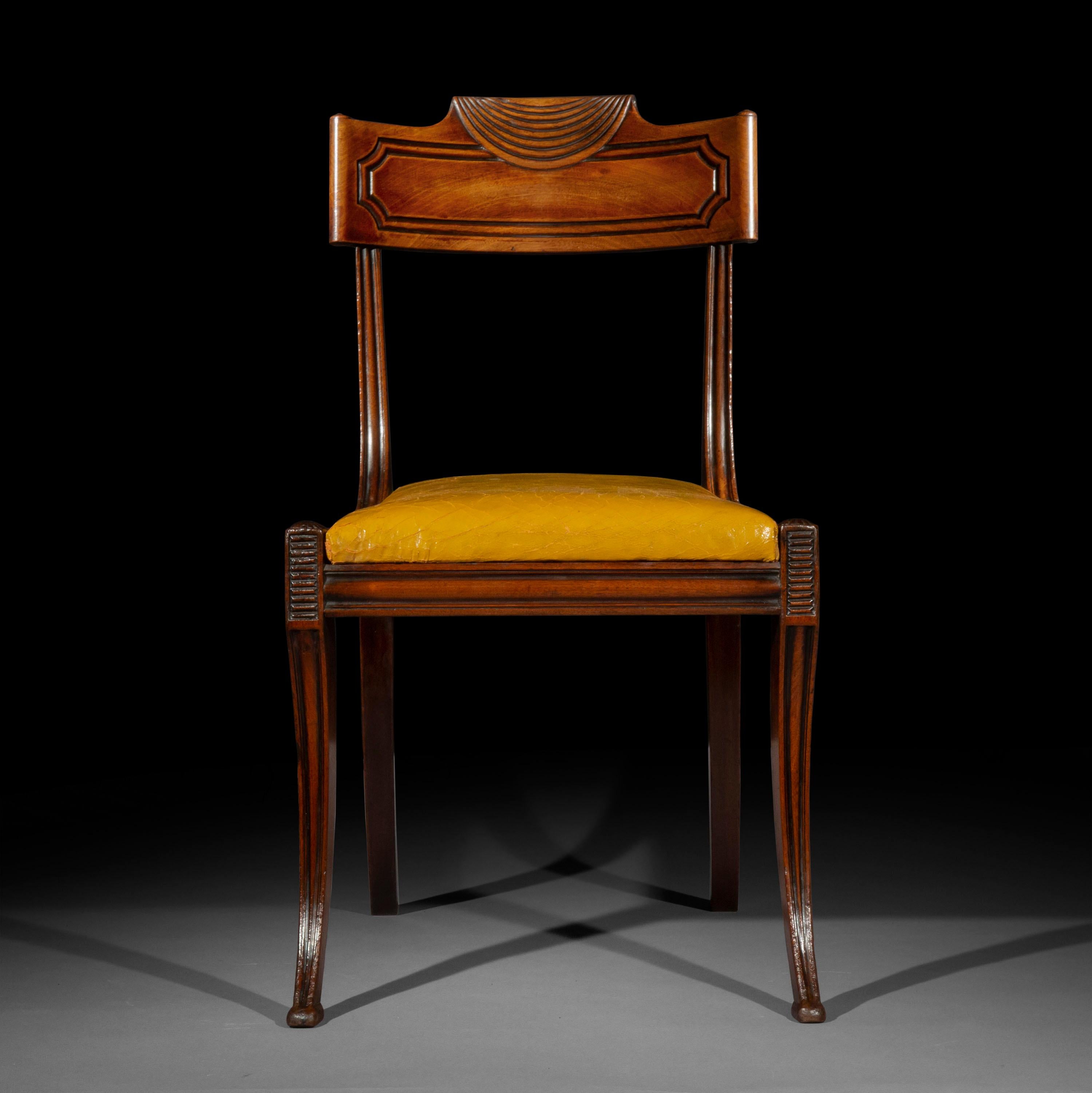 British Pair of Antique Regency Klismos Chairs in the Manner of Marsh and Tatham