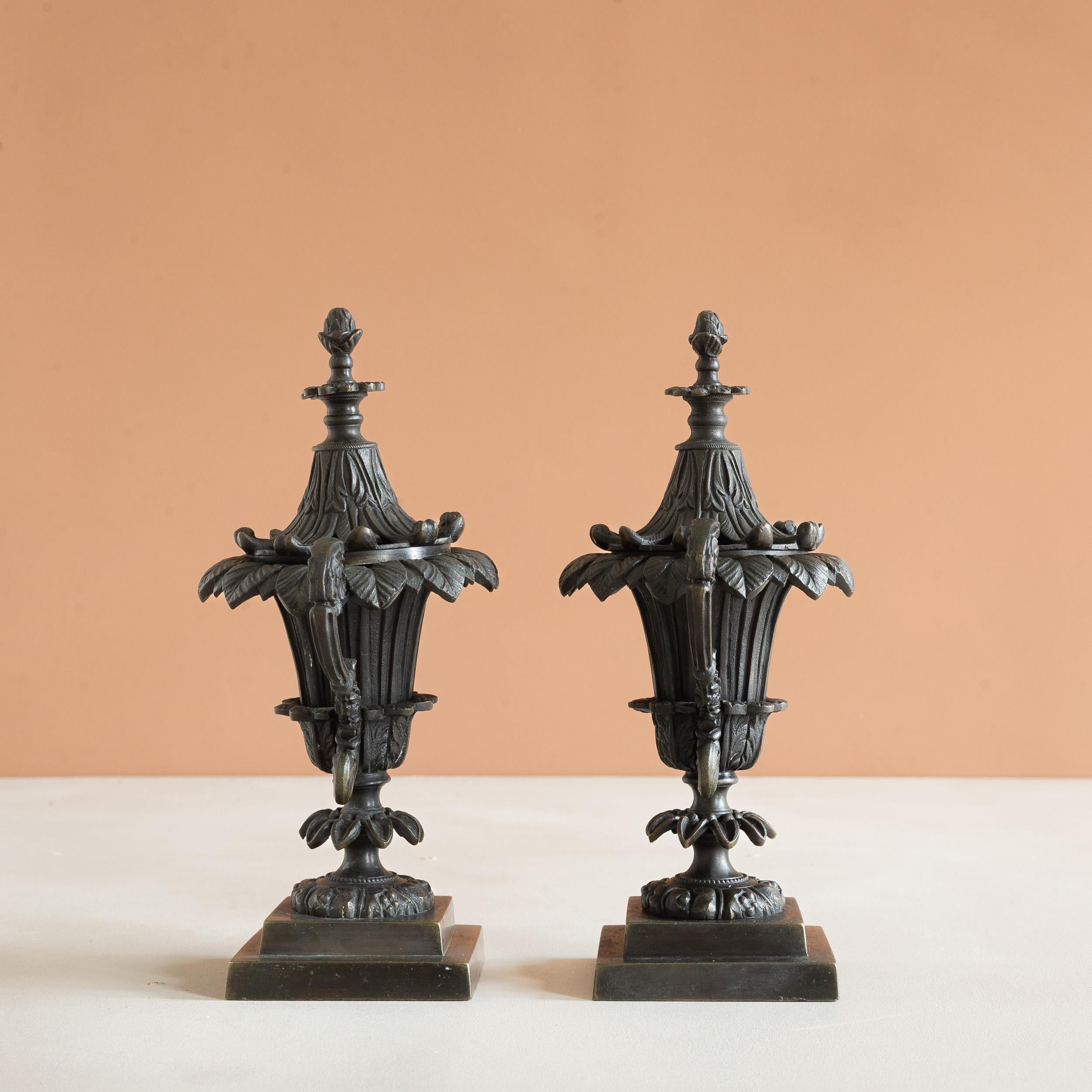 Pair of Antique Regency  Period Bronze Pastille Burners For Sale 5