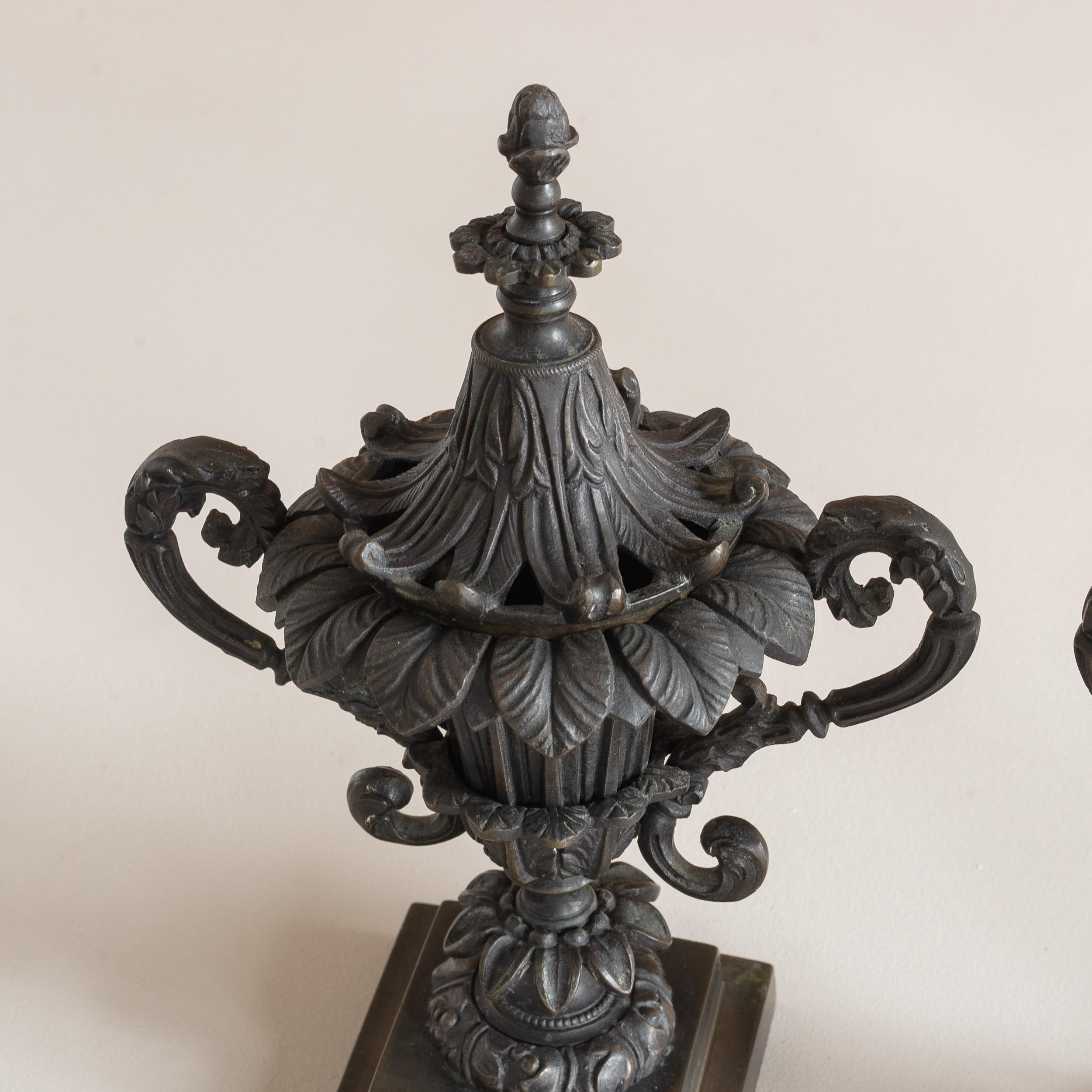 Pair of Antique Regency  Period Bronze Pastille Burners For Sale 8