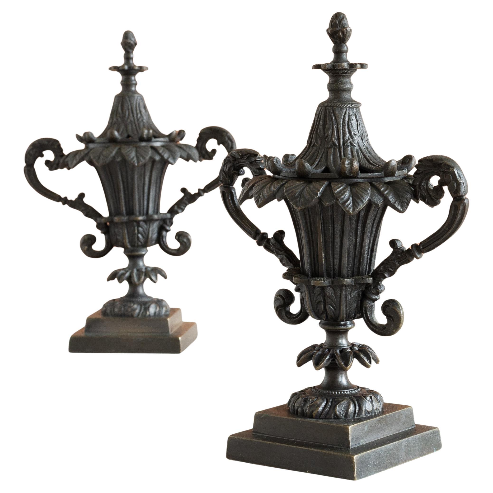 Pair of Antique Regency  Period Bronze Pastille Burners For Sale