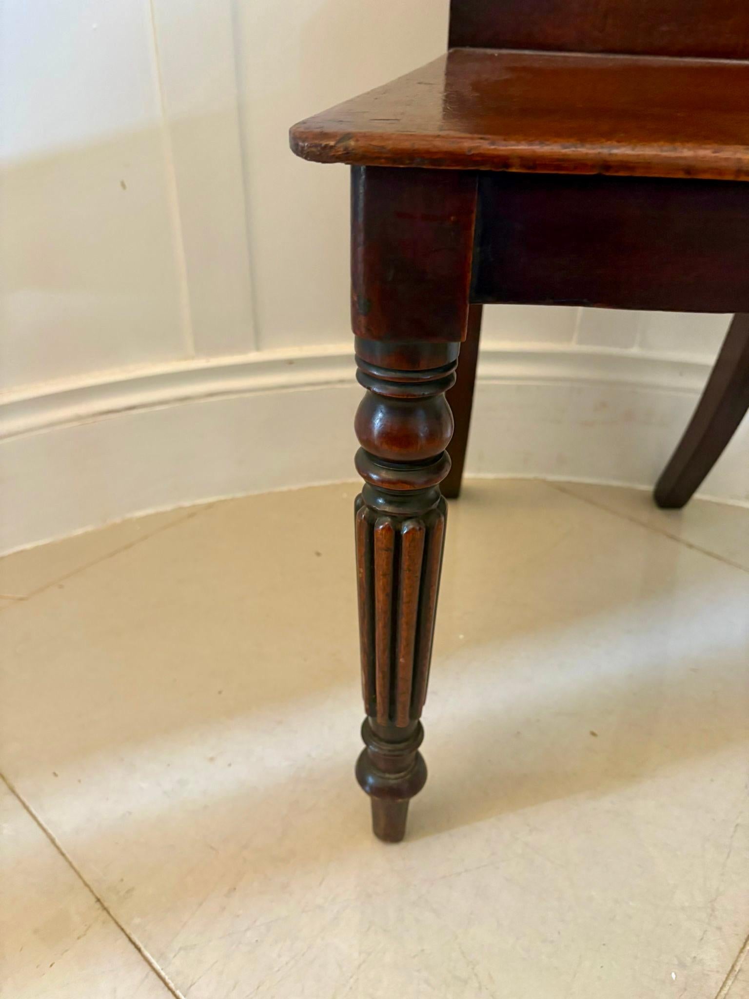Pair of Antique Regency Quality Carved Mahogany Hall Chairs For Sale 5