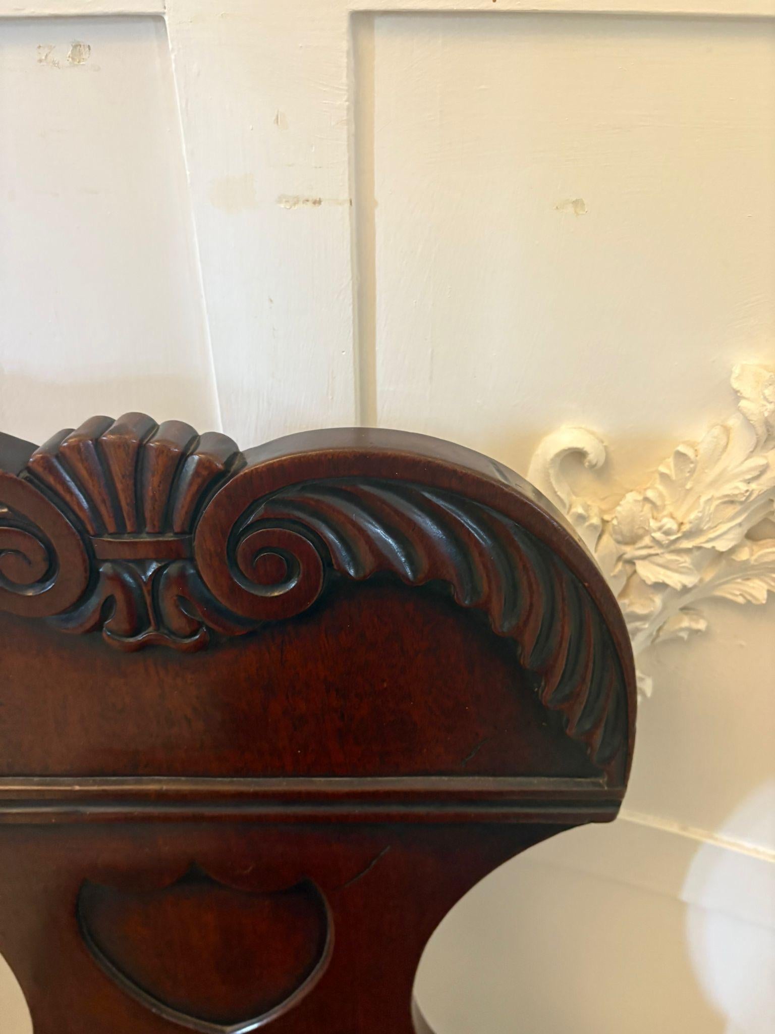 Pair of Antique Regency Quality Carved Mahogany Hall Chairs For Sale 1