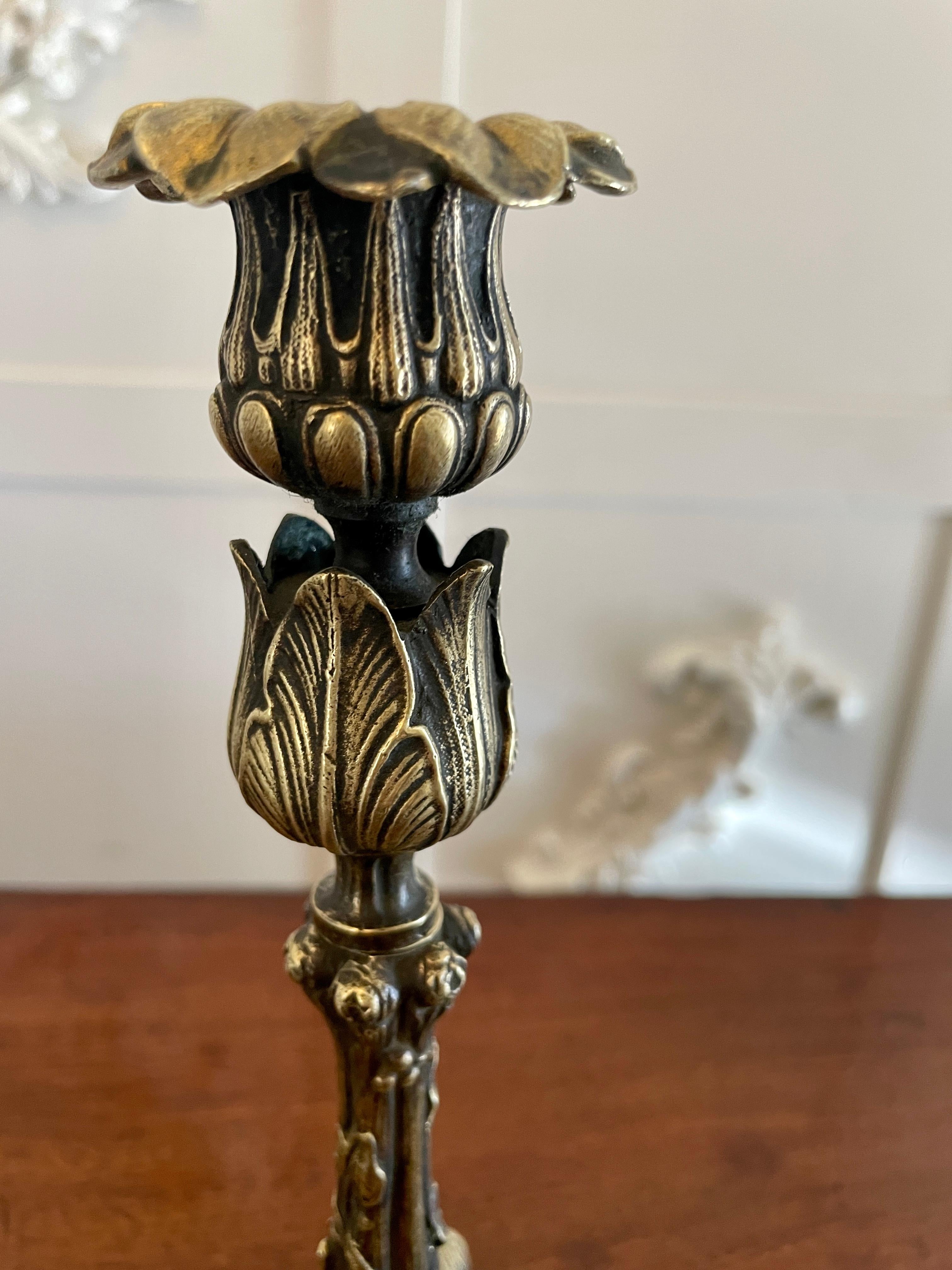 Pair of Antique Regency Quality Ornate Brass Candlesticks In Good Condition For Sale In Suffolk, GB