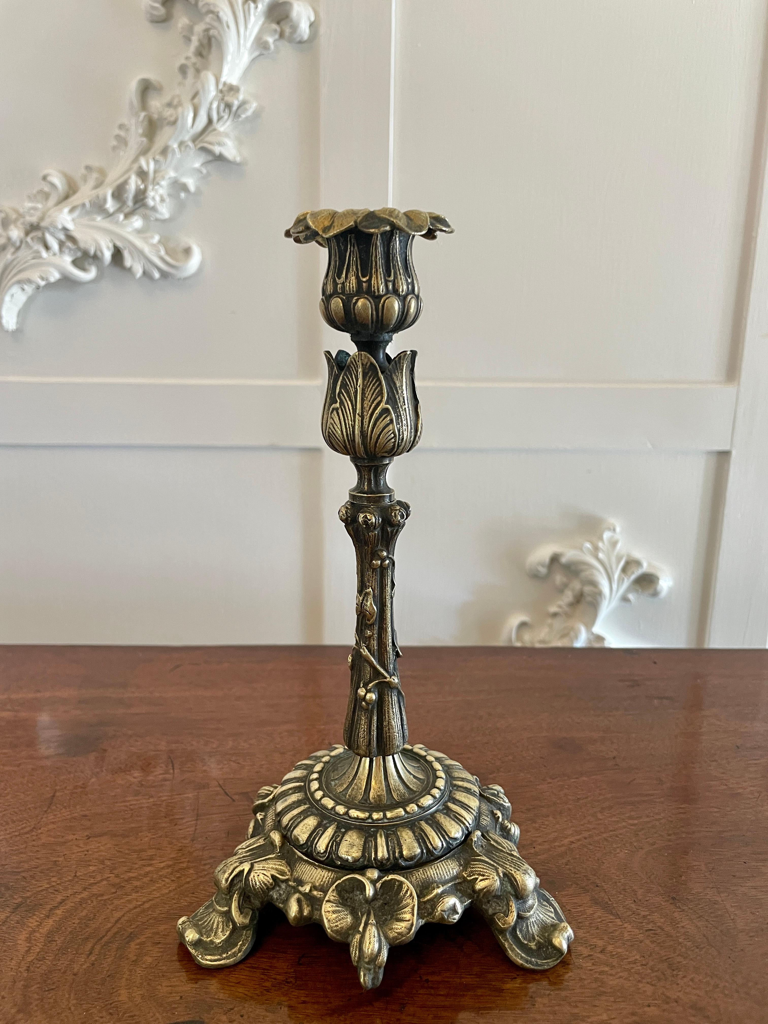 Pair of Antique Regency Quality Ornate Brass Candlesticks For Sale 2