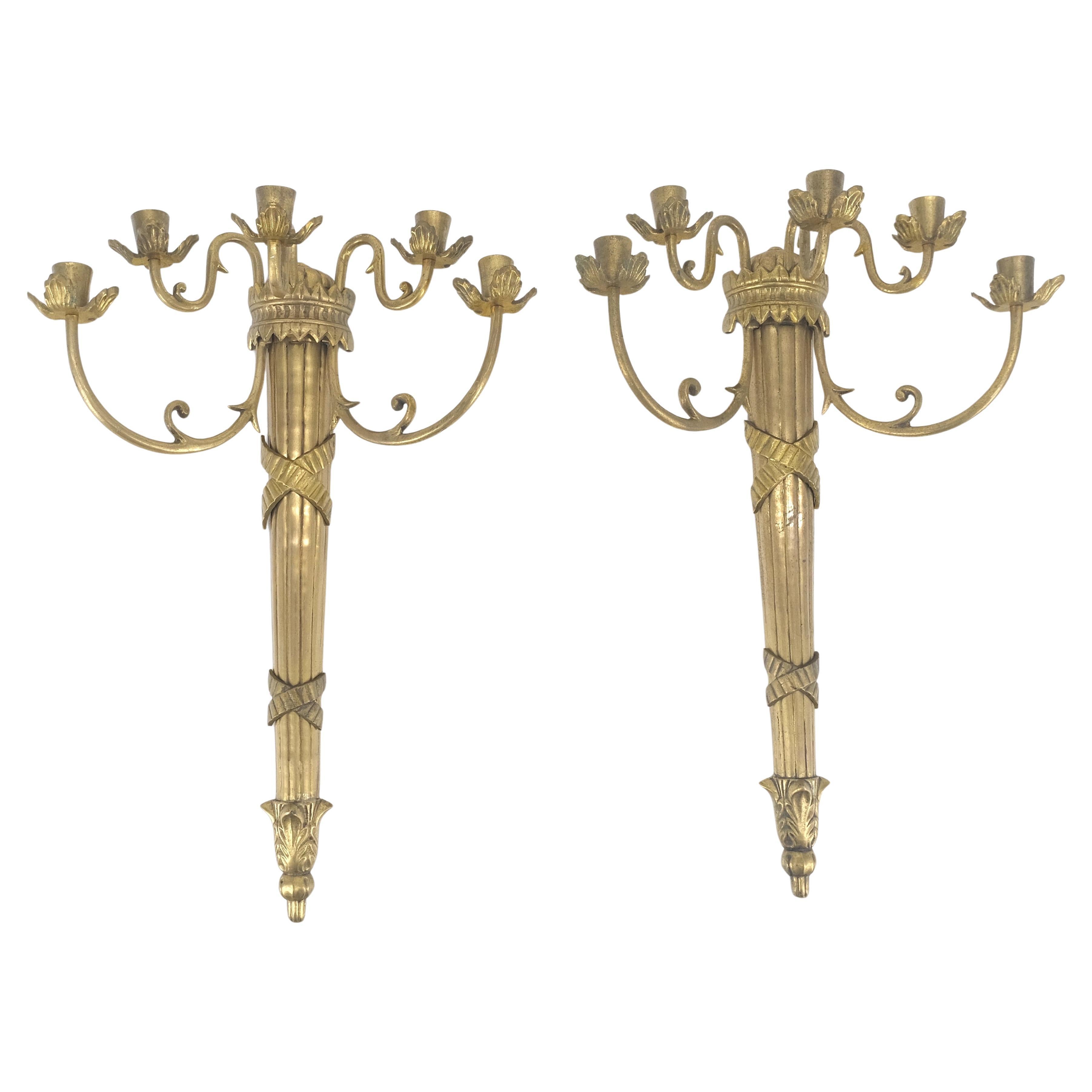 Pair of Antique Regency Revival Bronze Wall Sconces Candle Sticks MINT in vendita