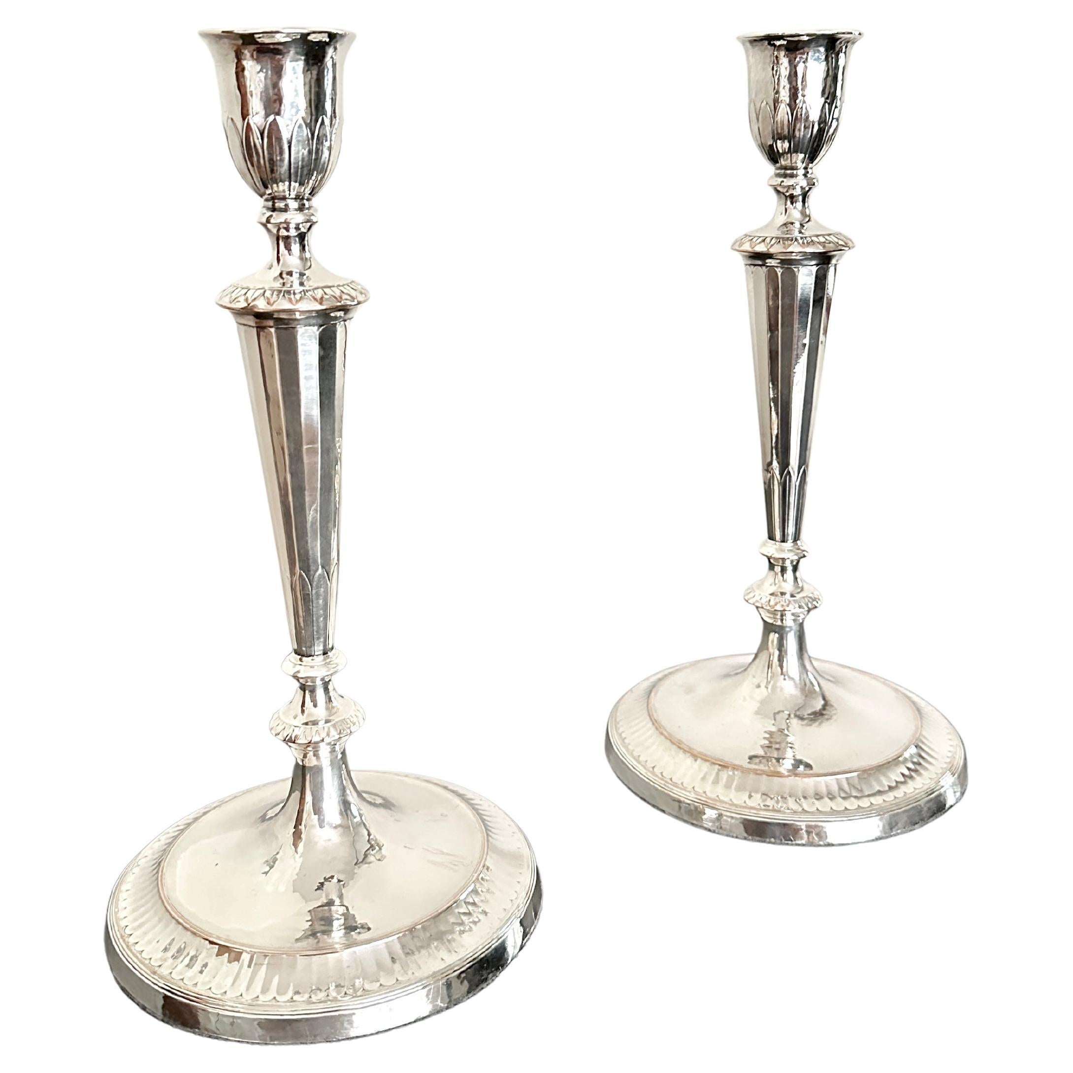 Pareja De Candeleros Antiguos De Placa De Sheffield De La Regencia 1825 en venta