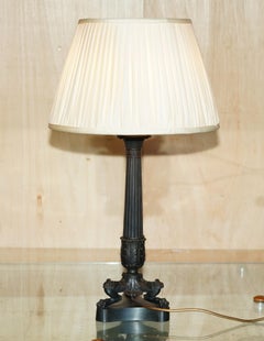 PAIR OF ANTIQUE REGENCY STYLE CORINTHIAN PILLARED BRONZE FINISH TABLE LAMPs