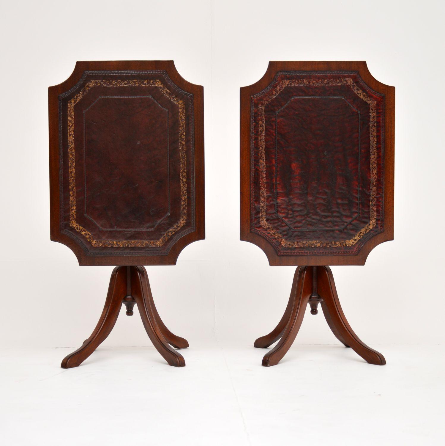 British Pair of Antique Regency Style Leather Top Mahogany Side Tables