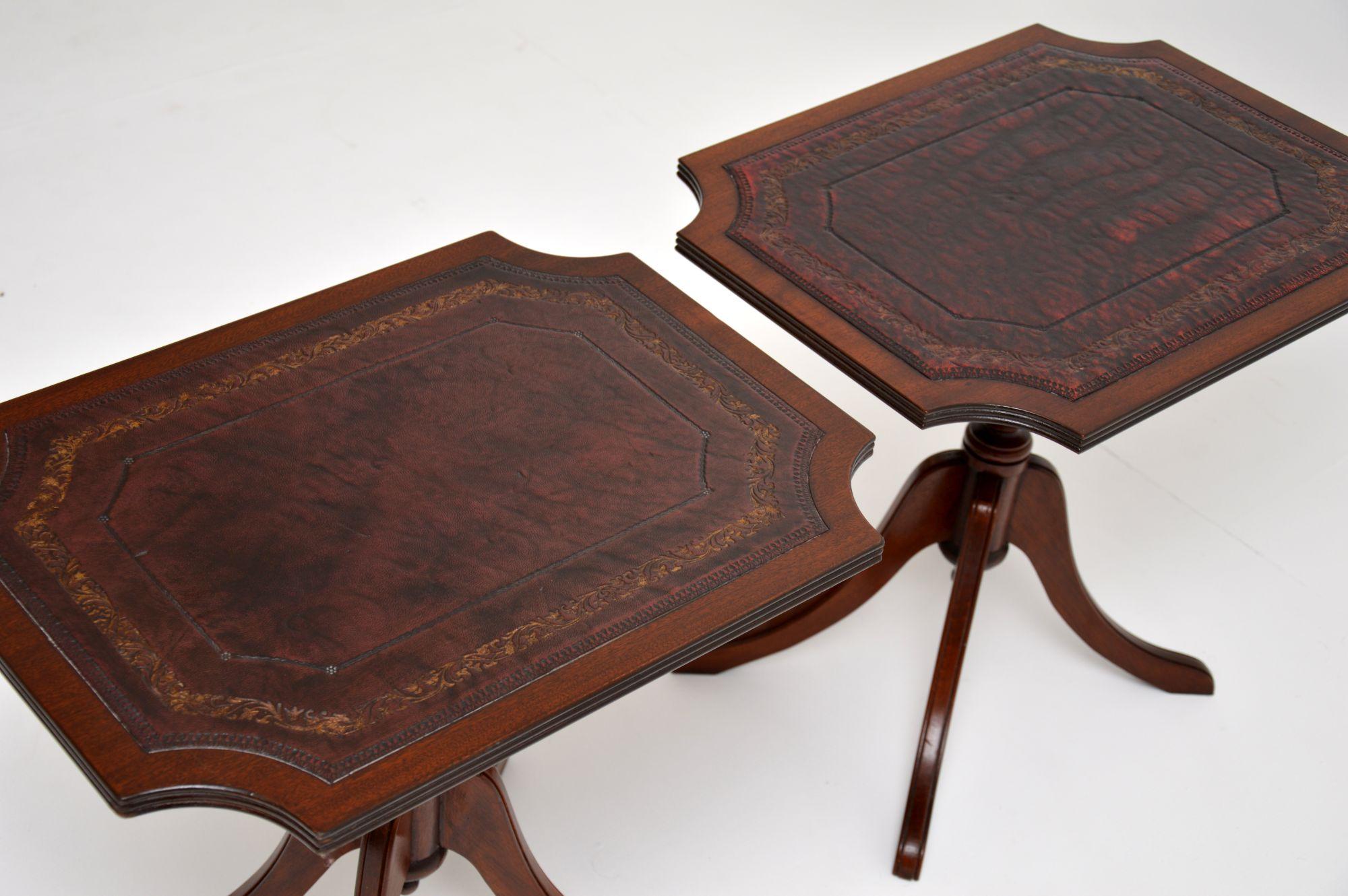 Pair of Antique Regency Style Leather Top Mahogany Side Tables 4