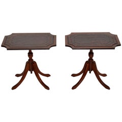 Pair of Antique Regency Style Leather Top Mahogany Side Tables