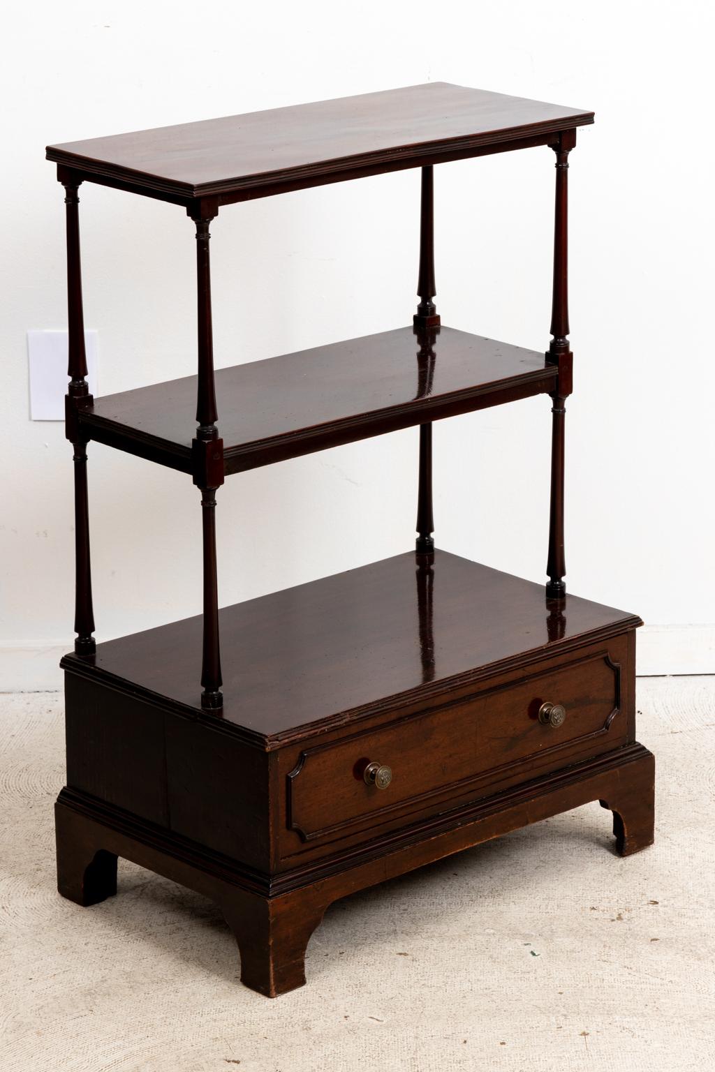 Wood Pair of Antique Regency Style Three Tiered Side Tables