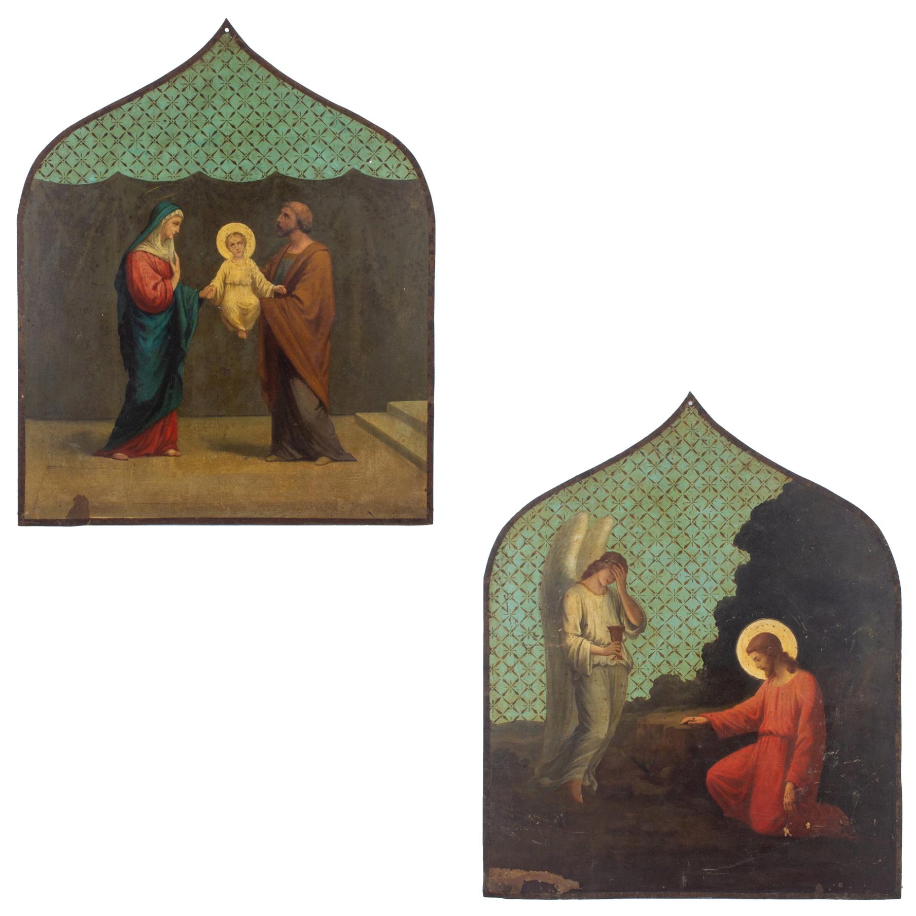 Pair of Antique Religious Paintings on Metal Found in France at 1stDibs