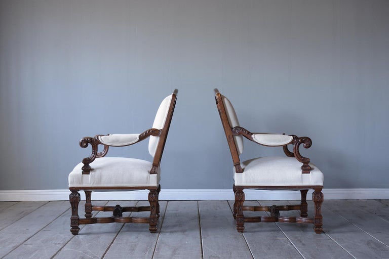 Linen Antique Renaissance Armchairs