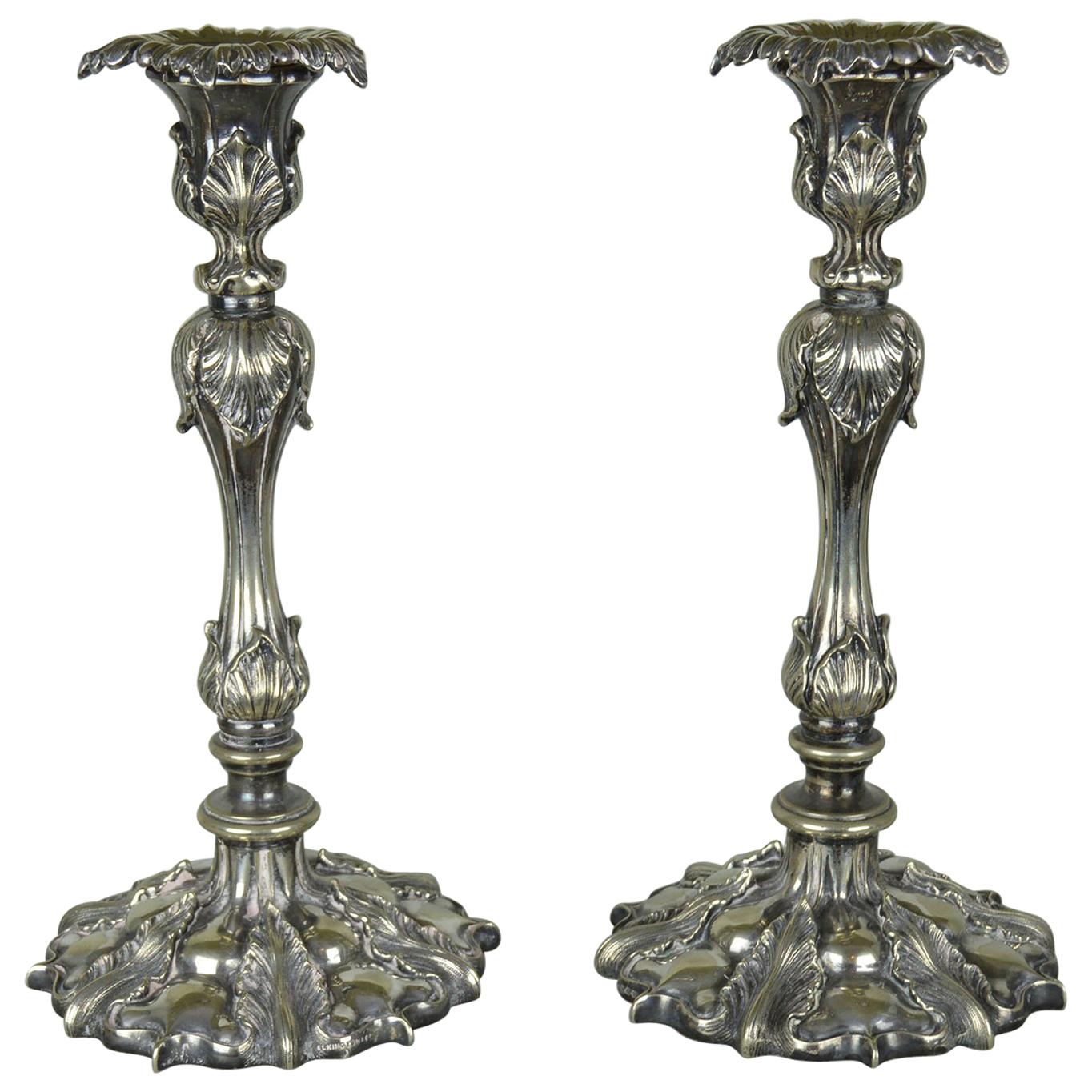 Pair of Antique Renaissance Revival Candlesticks, English Late 19th Century