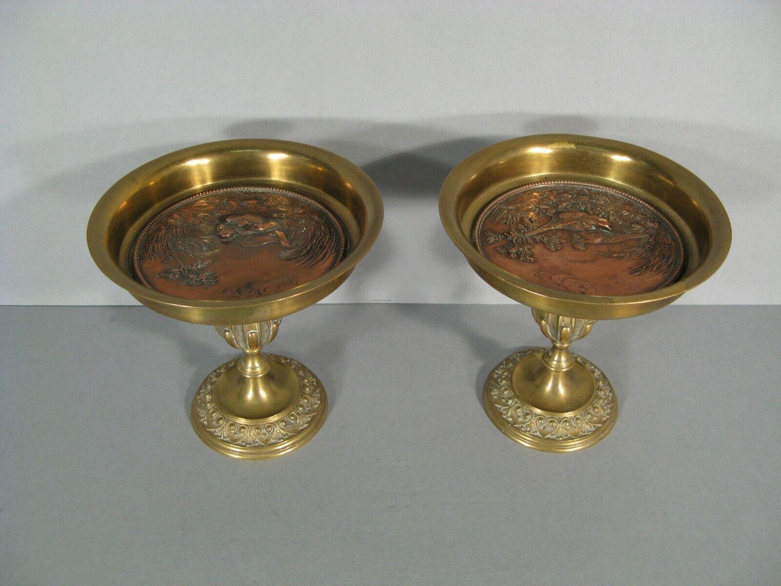 Pair of Antique Renaissance Style Bronze and Brass Trays with Birds - 1Y202 4