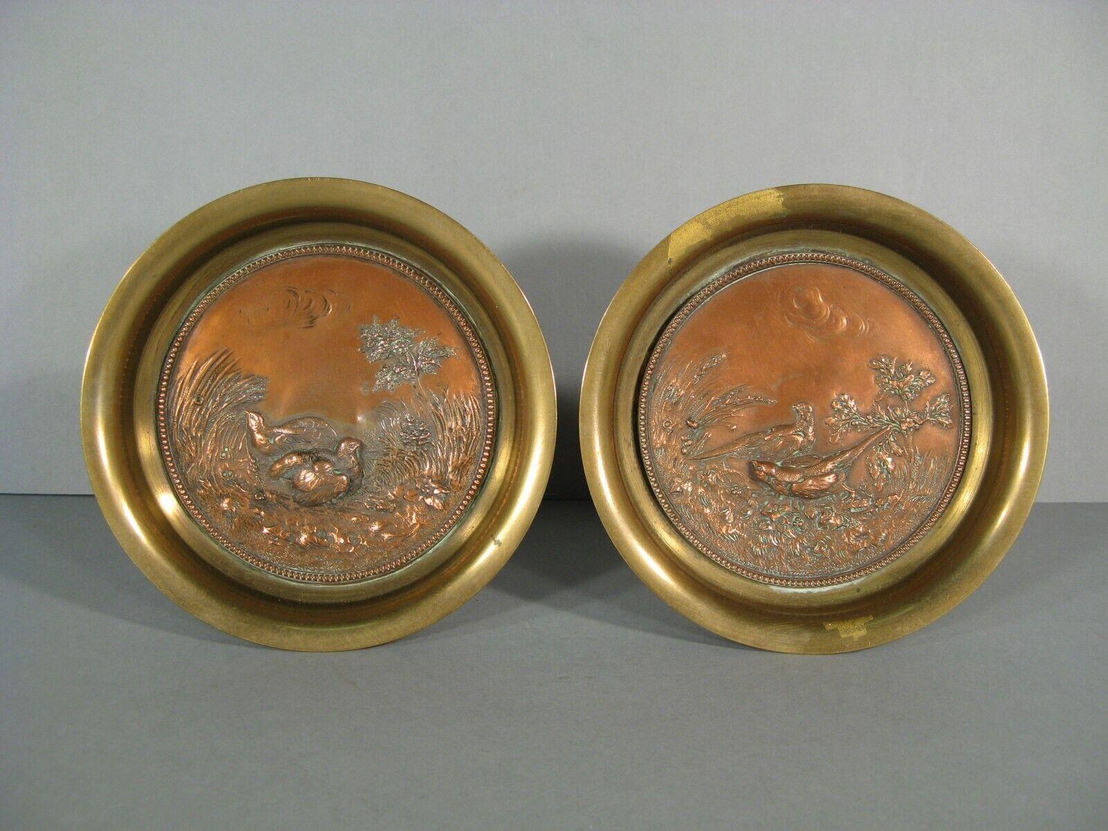 French Pair of Antique Renaissance Style Bronze and Brass Trays with Birds - 1Y202