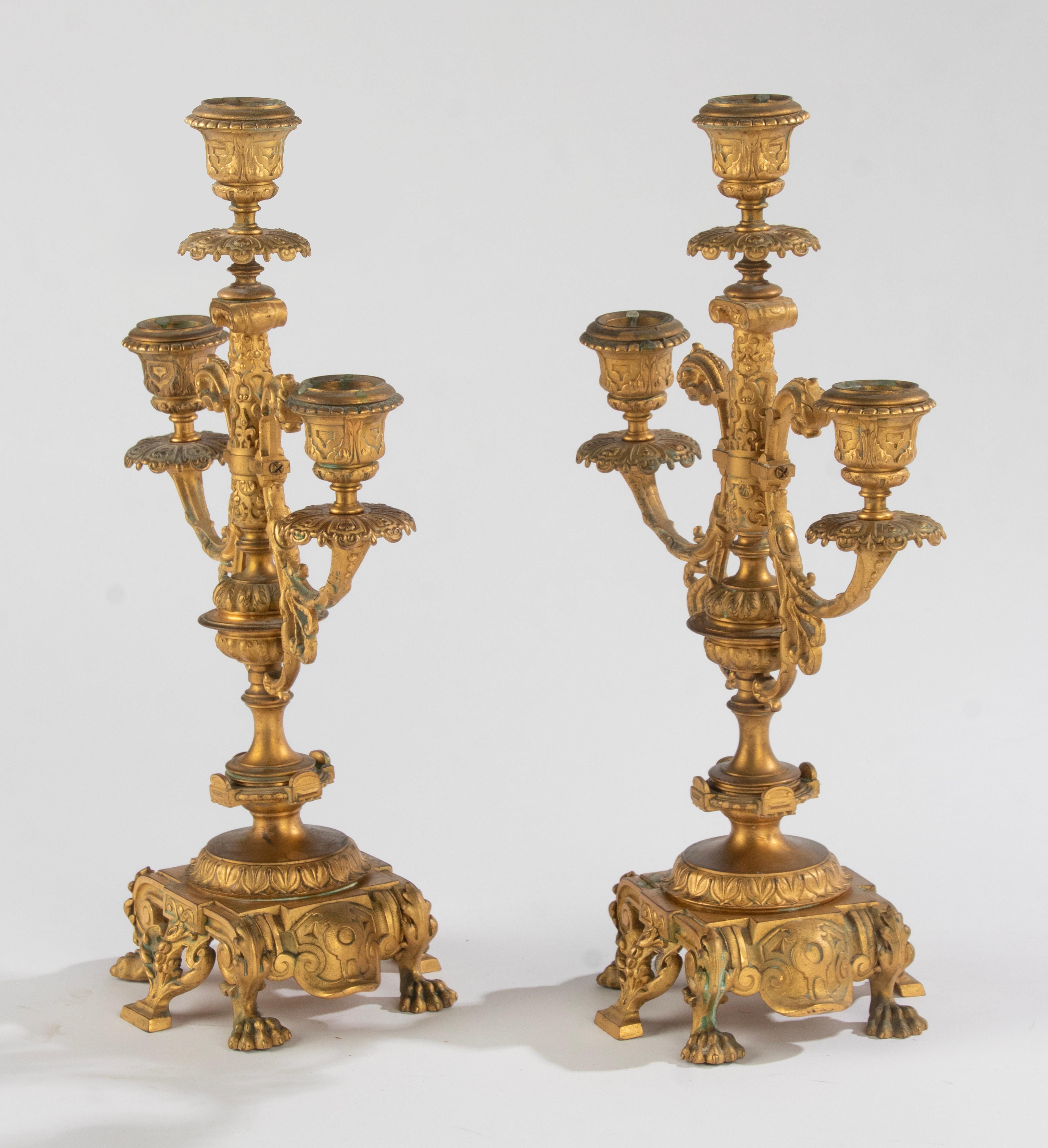 Pair of Antique Renaissance Style Ormolu Gilt Bronze Candelabras  For Sale 7