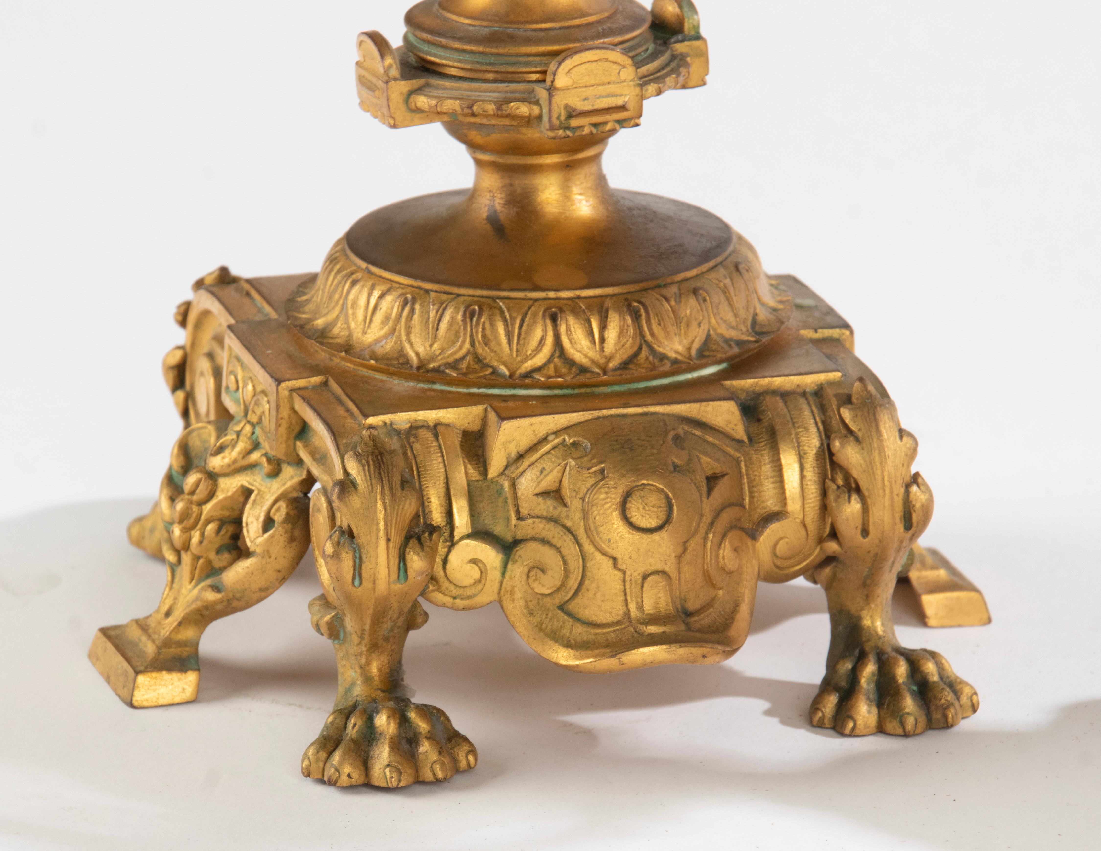 Pair of Antique Renaissance Style Ormolu Gilt Bronze Candelabras  For Sale 8