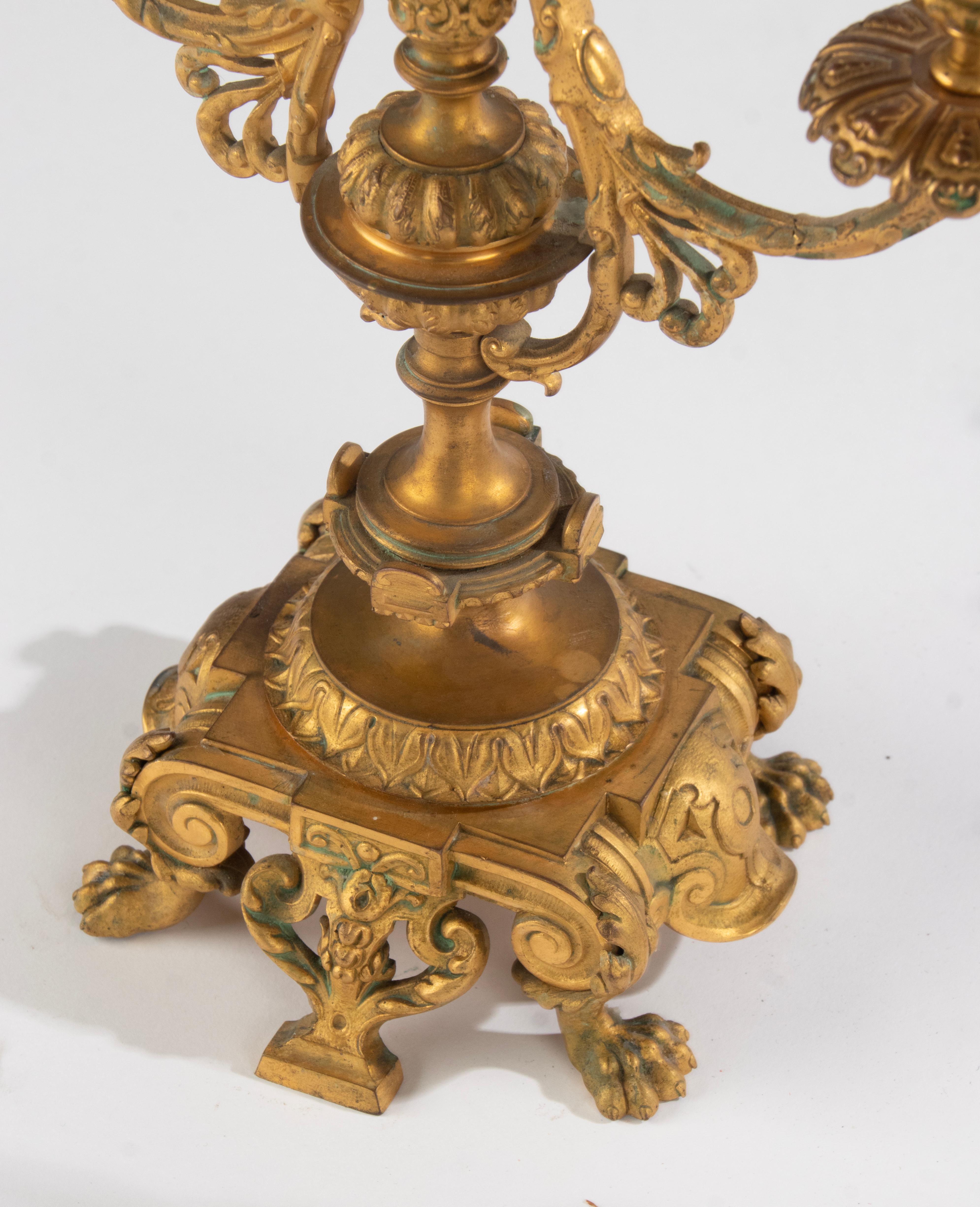 Pair of Antique Renaissance Style Ormolu Gilt Bronze Candelabras  For Sale 10