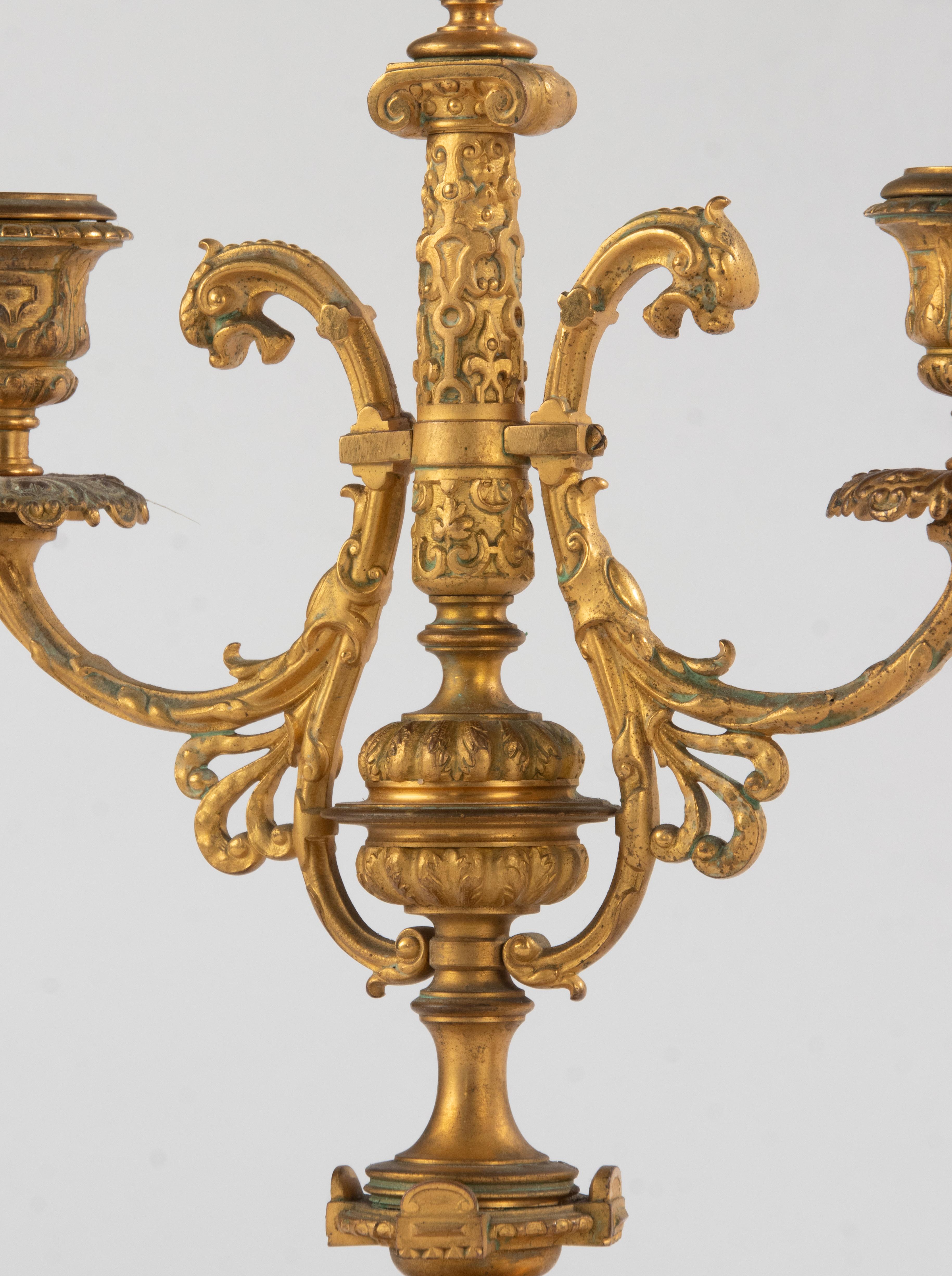 Pair of Antique Renaissance Style Ormolu Gilt Bronze Candelabras  For Sale 11