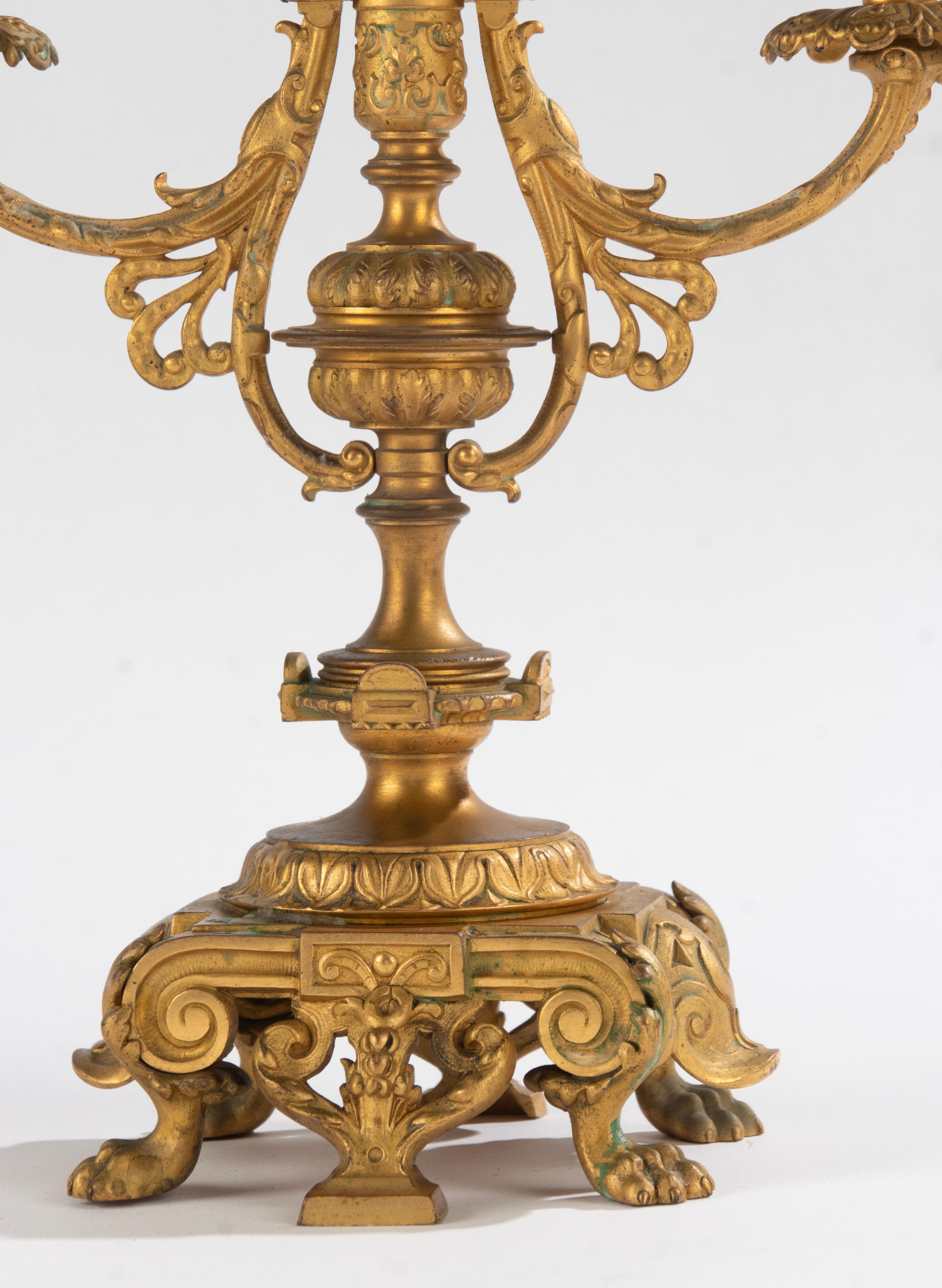 Pair of Antique Renaissance Style Ormolu Gilt Bronze Candelabras  For Sale 12