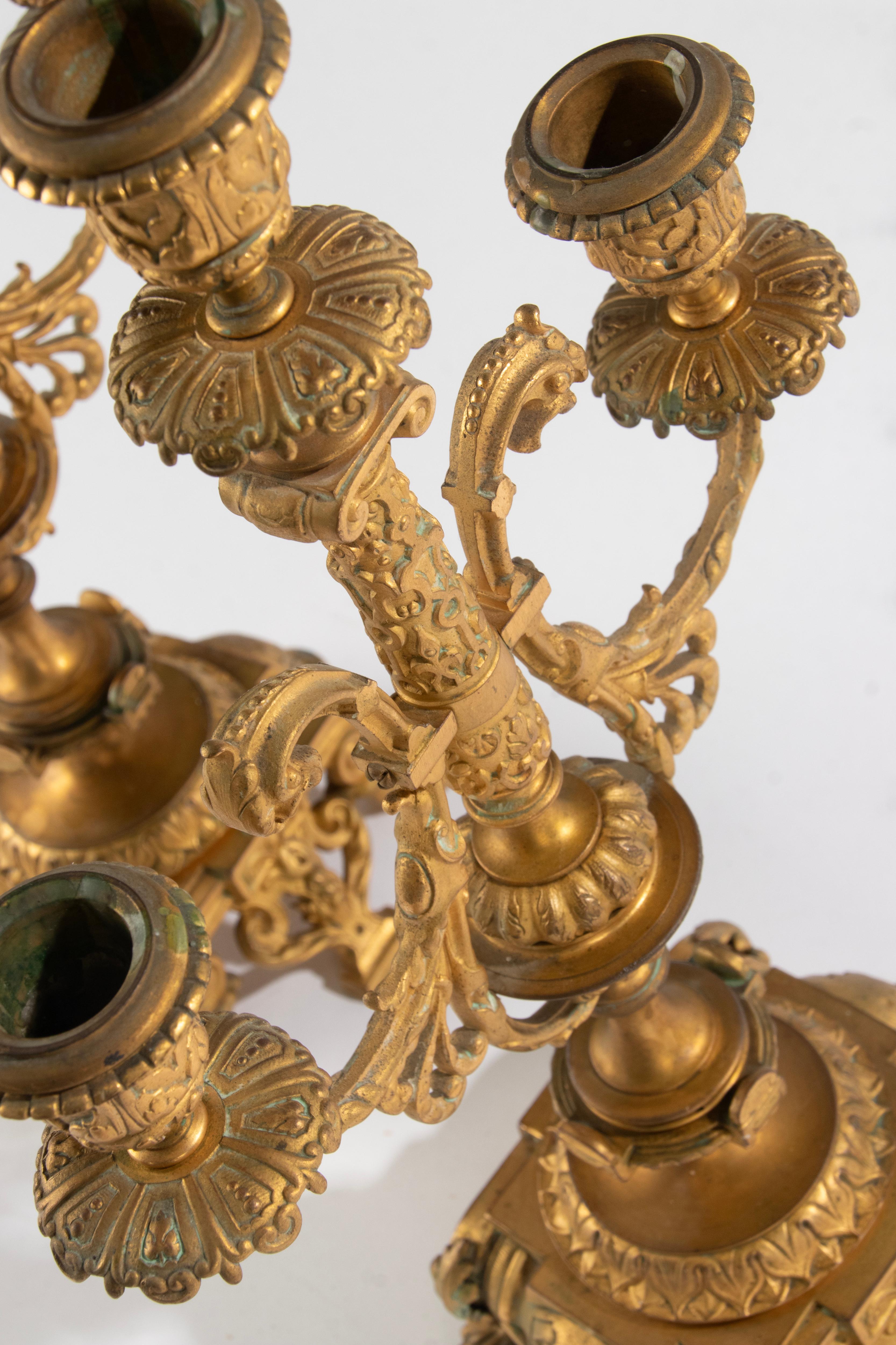 Late 19th Century Pair of Antique Renaissance Style Ormolu Gilt Bronze Candelabras  For Sale