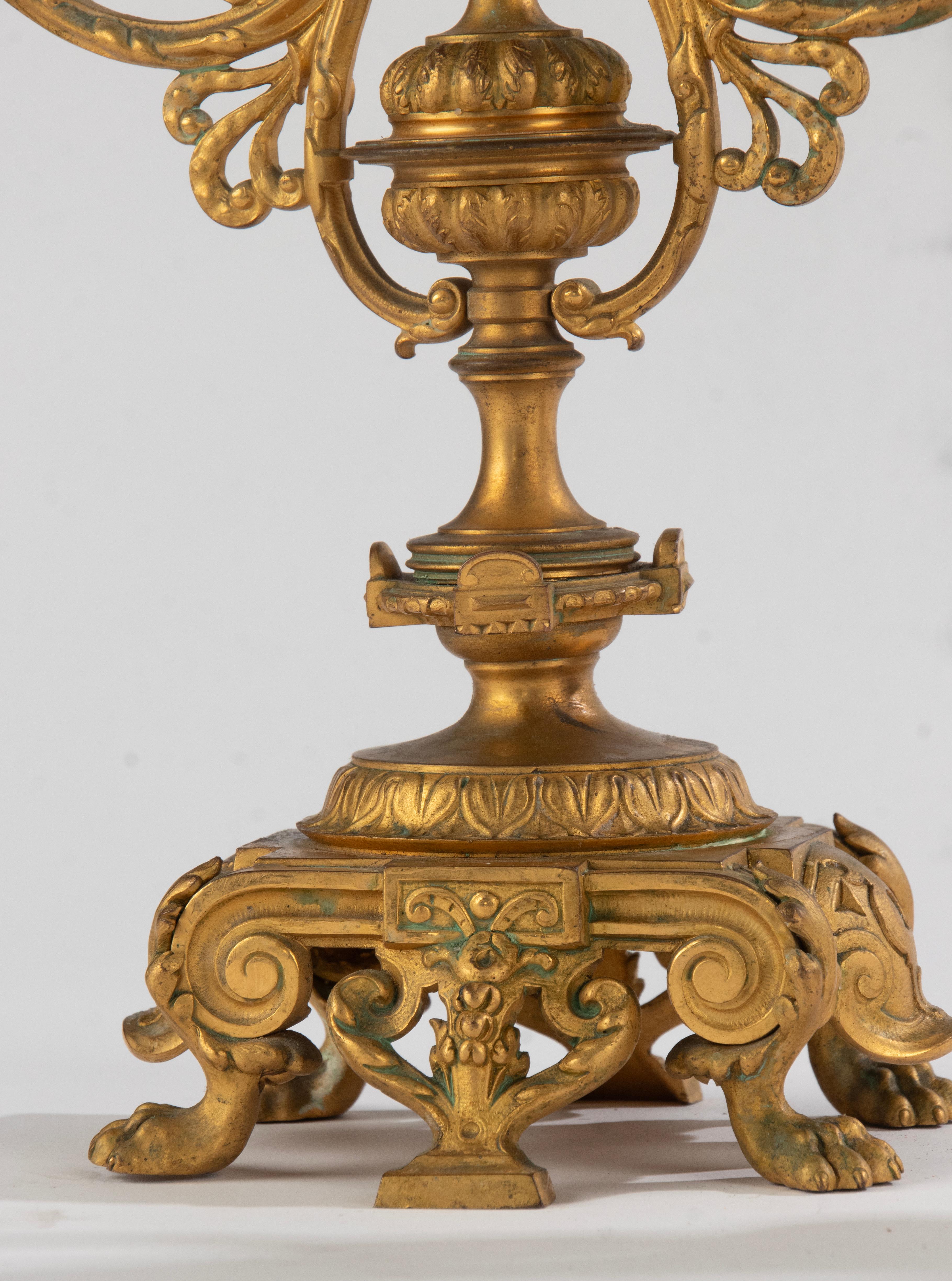 Pair of Antique Renaissance Style Ormolu Gilt Bronze Candelabras  For Sale 1
