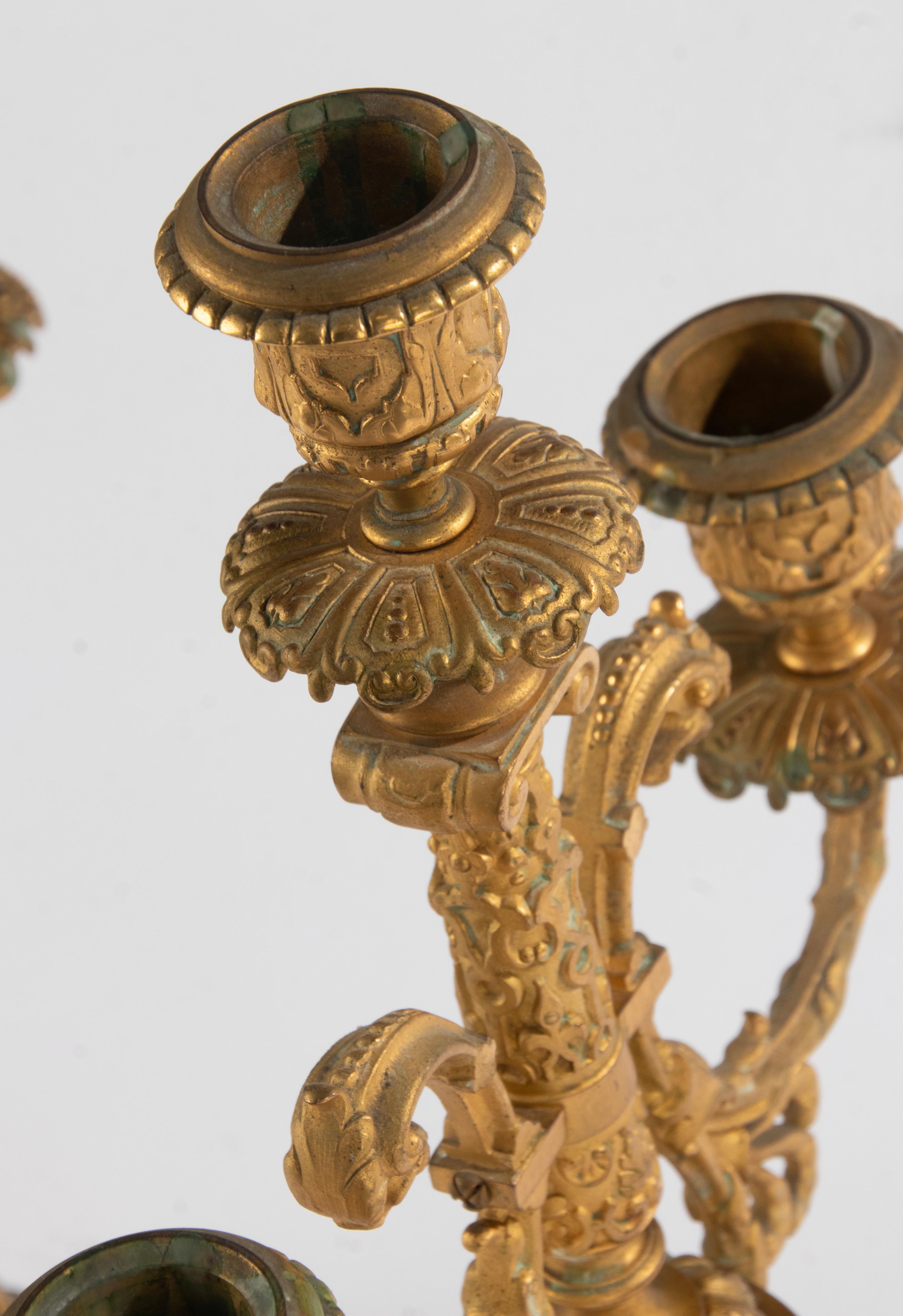 Pair of Antique Renaissance Style Ormolu Gilt Bronze Candelabras  For Sale 3