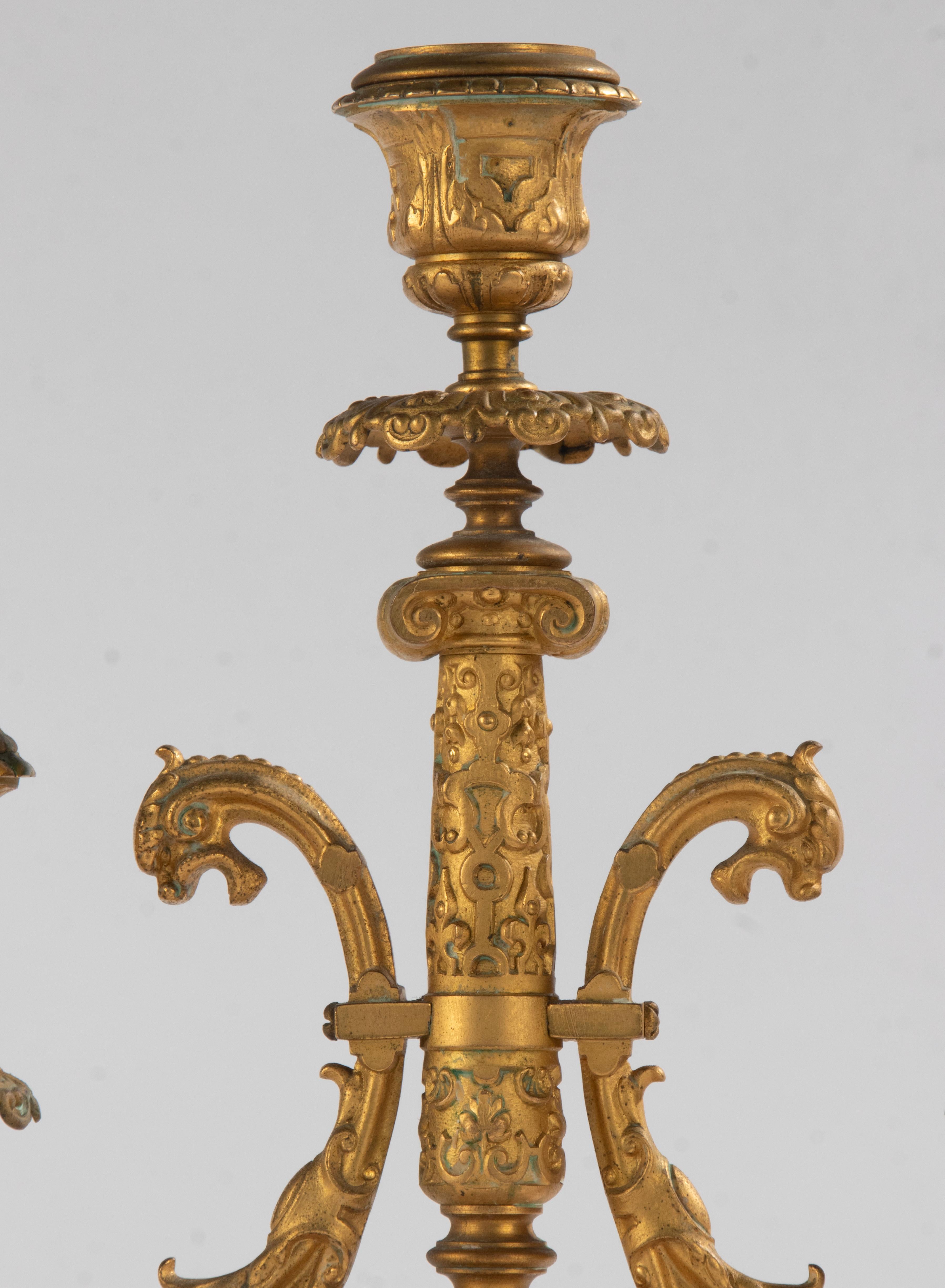Pair of Antique Renaissance Style Ormolu Gilt Bronze Candelabras  For Sale 4