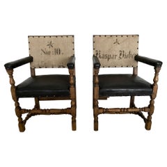 Pair of Antique Renaissance Style Throne Arm Chairs