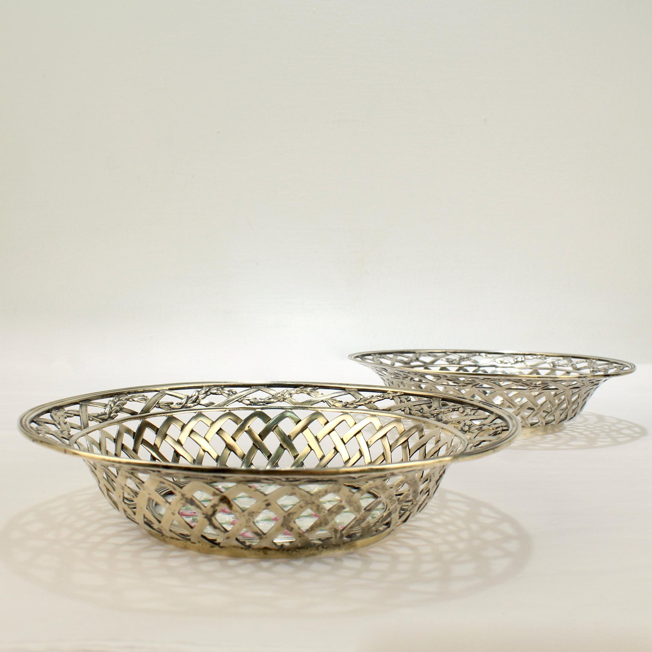 Pair of Antique Reticulated Sterling Silver Bowls with Sevres Porcelain Plaques For Sale 3