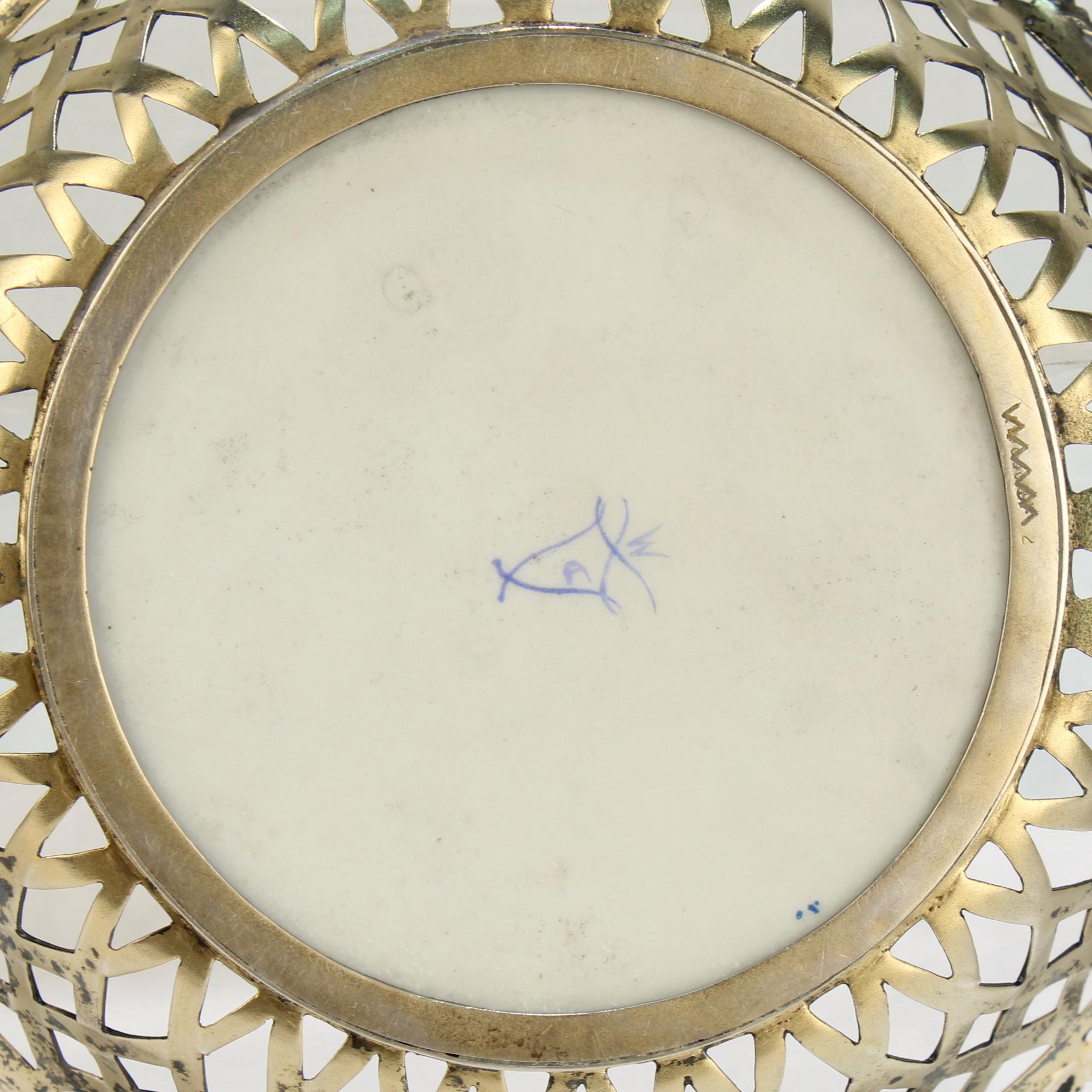 Pair of Antique Reticulated Sterling Silver Bowls with Sevres Porcelain Plaques For Sale 7