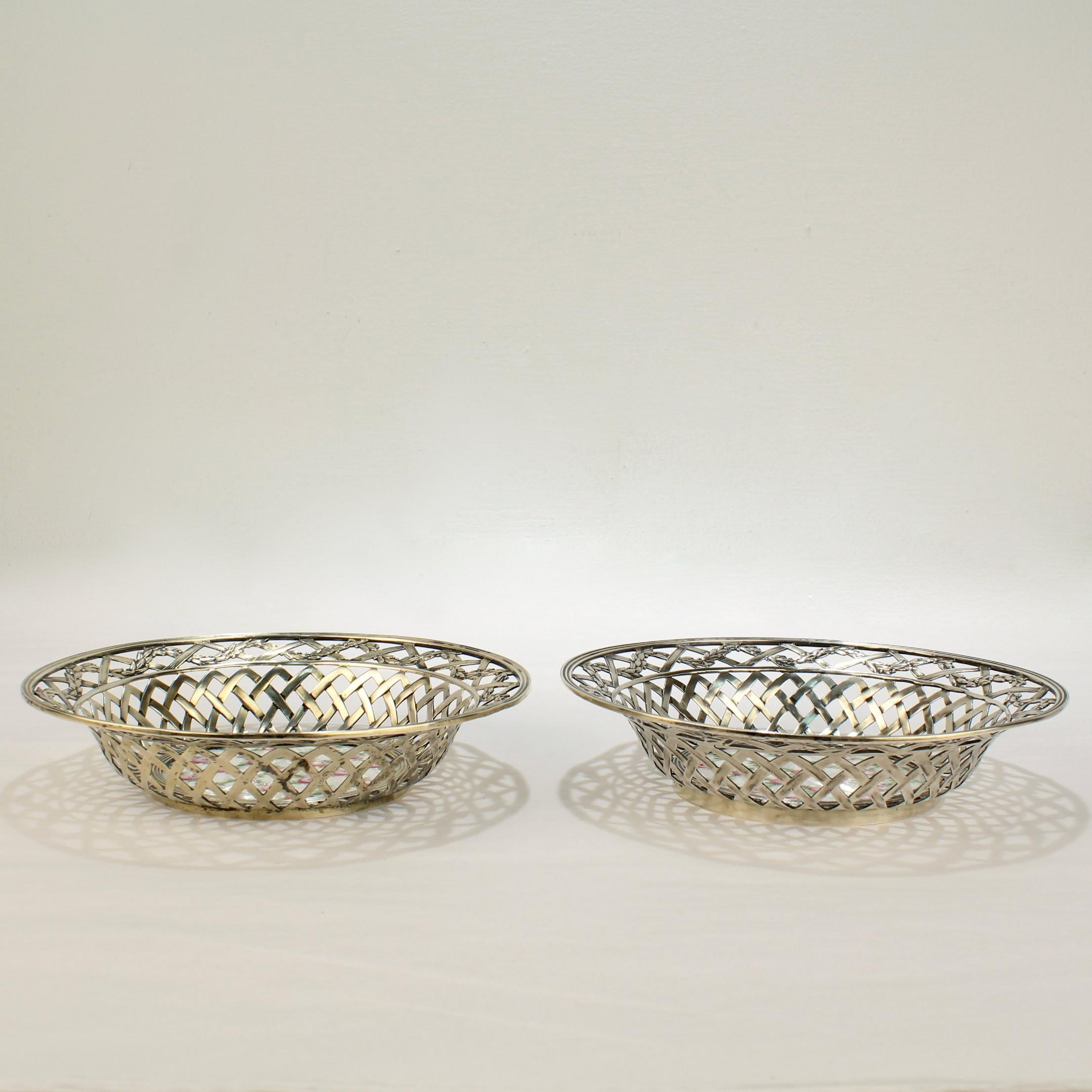 Pair of Antique Reticulated Sterling Silver Bowls with Sevres Porcelain Plaques For Sale 2