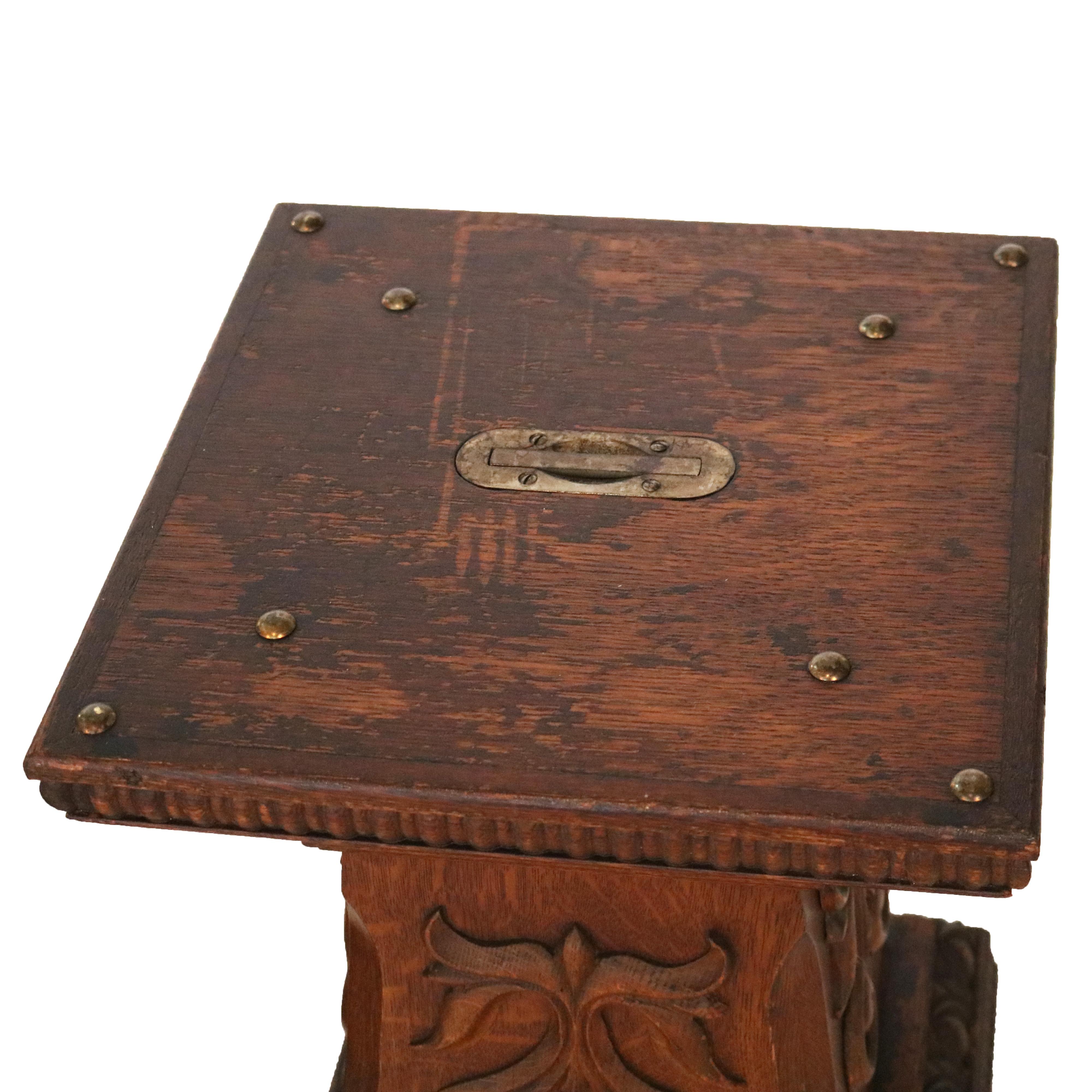 Pareja de relojes antiguos RJ Horner Attr. Pedestales Escultura Foliada de Roble Tallado C1900 en venta 3