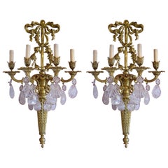 Pair of Antique Rock Crystal and Gilt Bronze Sconces