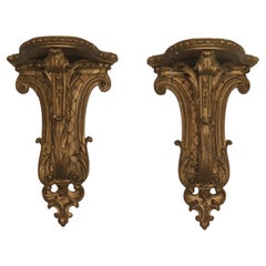 Pair of Antique Rococo Foliate Carved Giltwood Wall Sconces C1890