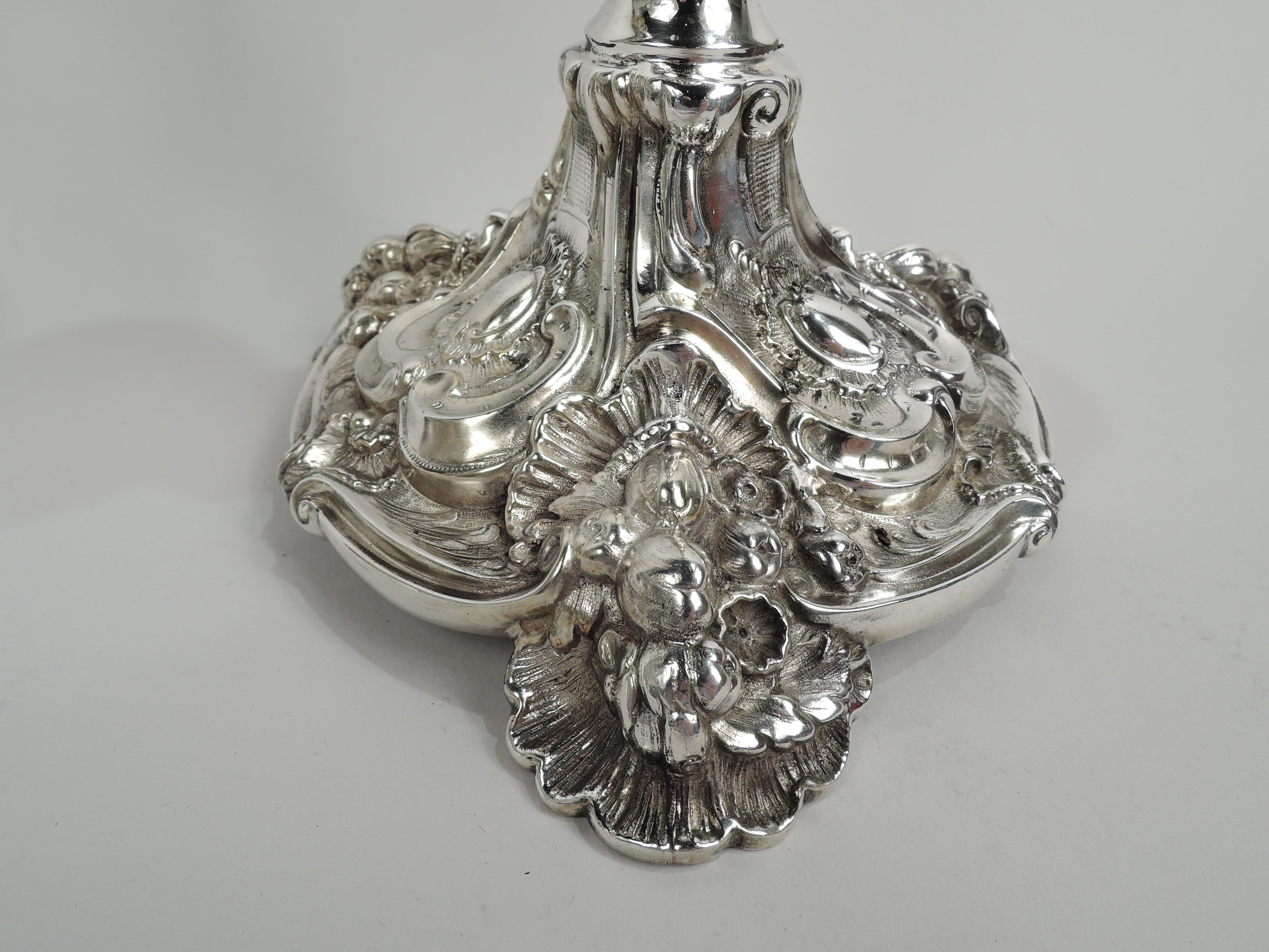 Pair of Antique Rococo Revival Sterling Silver 3-Light Candelabra 2