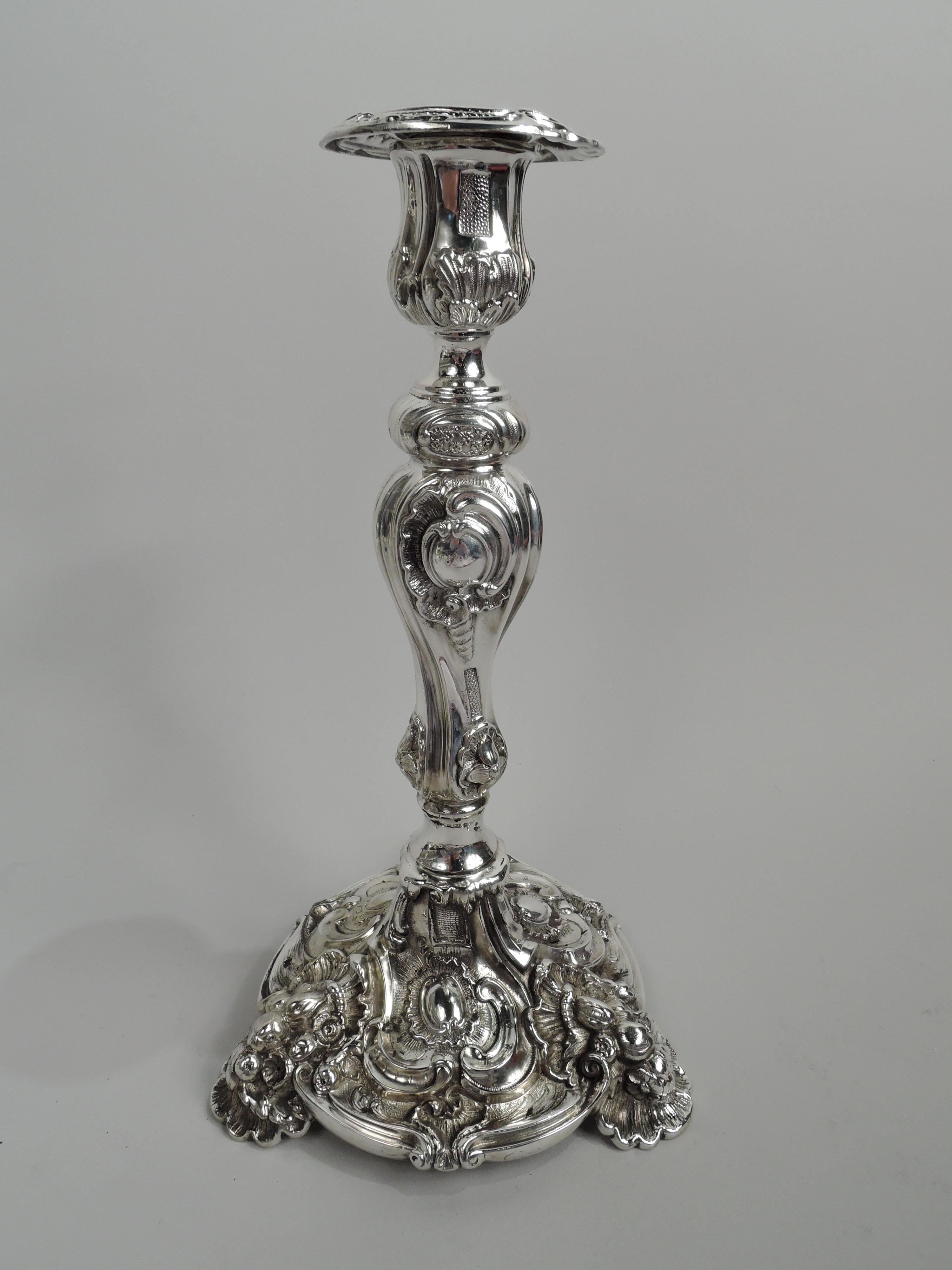 Pair of Antique Rococo Revival Sterling Silver 3-Light Candelabra 3