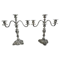 Pair of Antique Rococo Revival Sterling Silver 3-Light Candelabra
