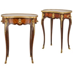 Pair of Antique Rococo Style Gilt Bronze and Parquetry Occasional Tables 