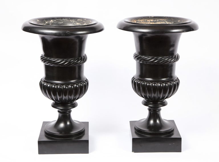 Pair Of Antique Roman Neoclassical Campagna Shaped Black Scagliola