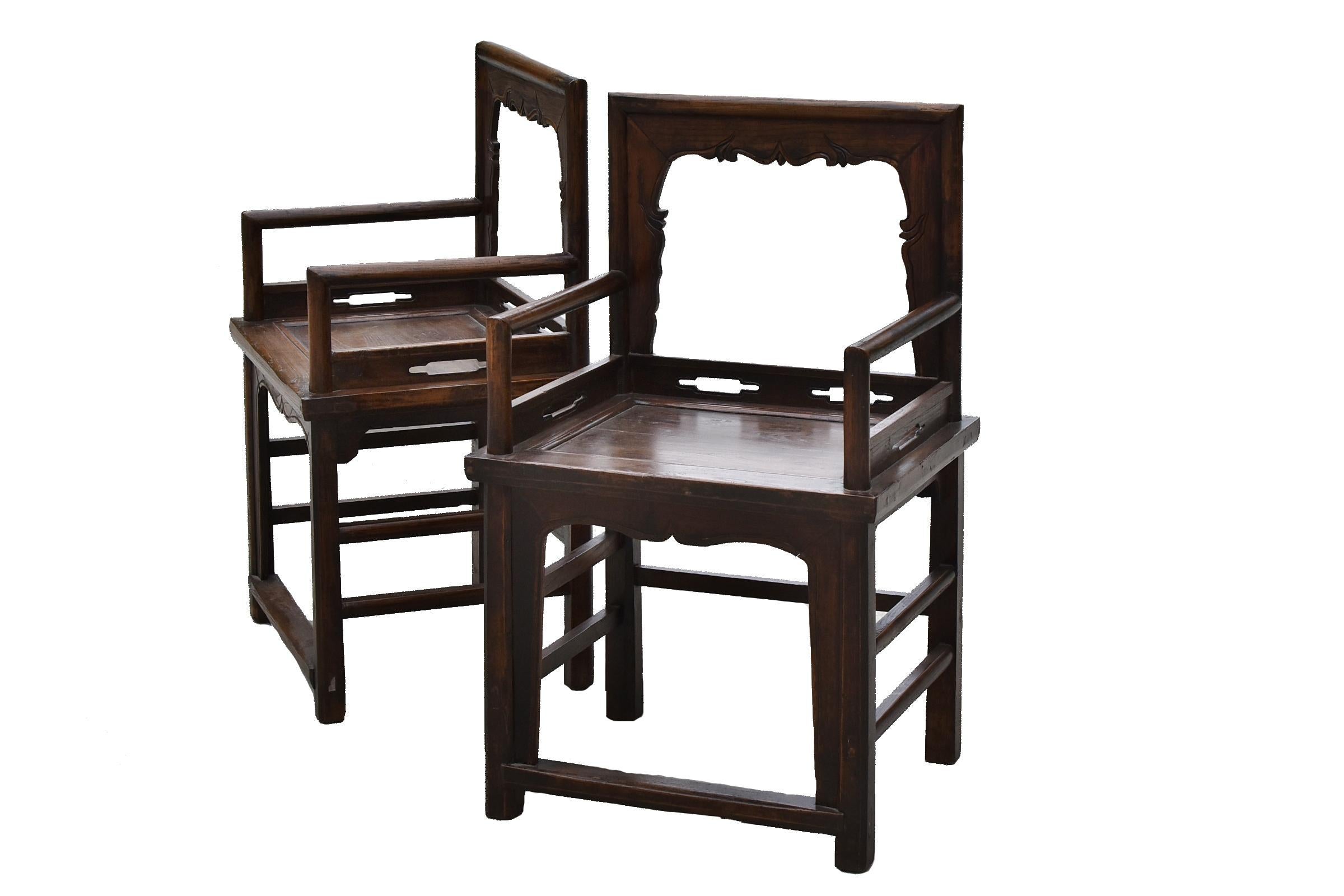 Wood Chinese Antique Rose Chairs Pair Armchairs For Sale