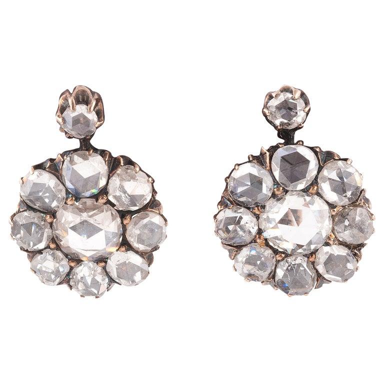 Pair of Antique Rose Diamond Earrings, circa 1880 In Good Condition For Sale In Firenze, IT