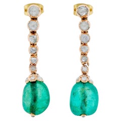 Paire de pendants d'oreilles anciennes en or rose, perles d'émeraude et diamants