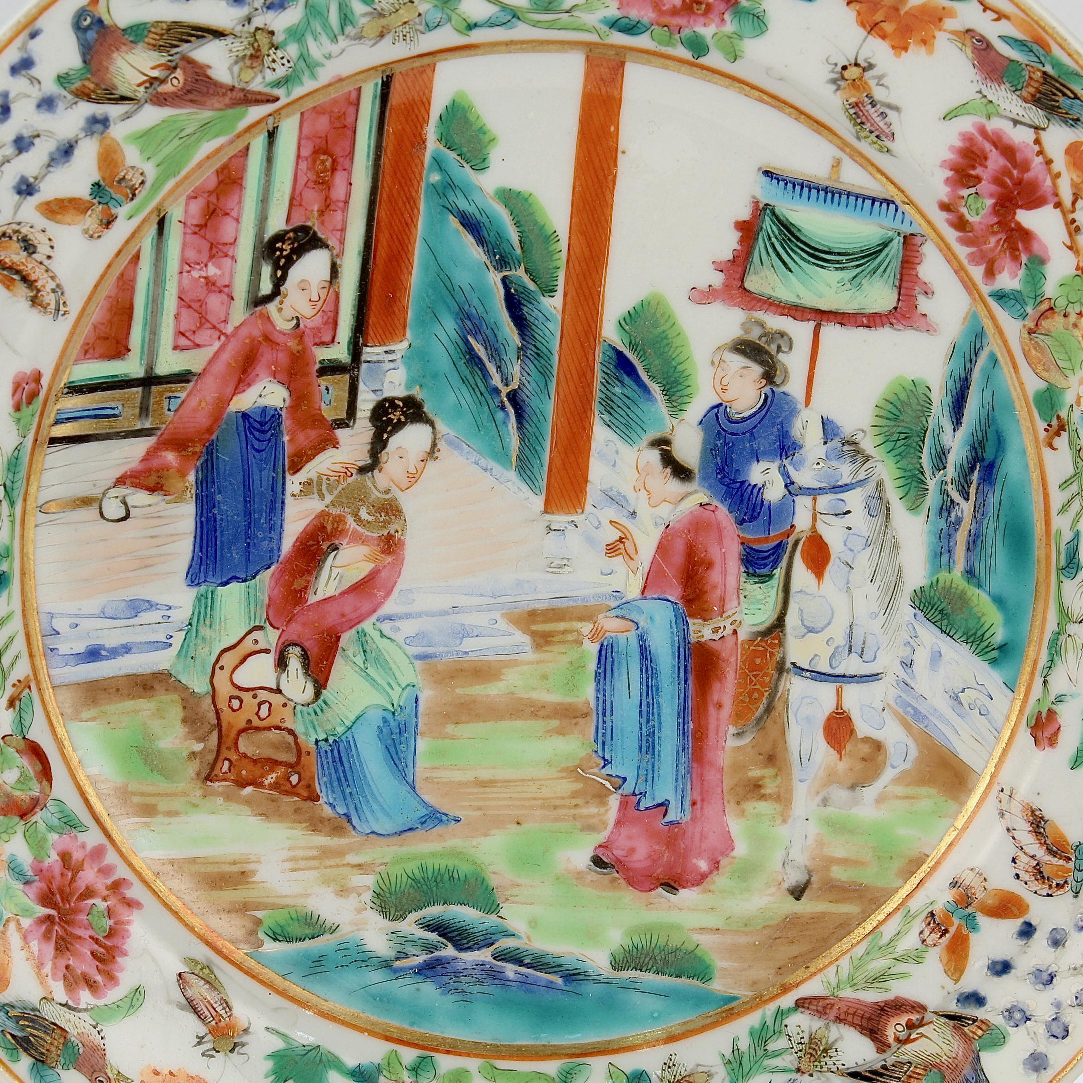 19th Century Pair of Antique Rose Mandarin Chinese Export Porcelain Plates